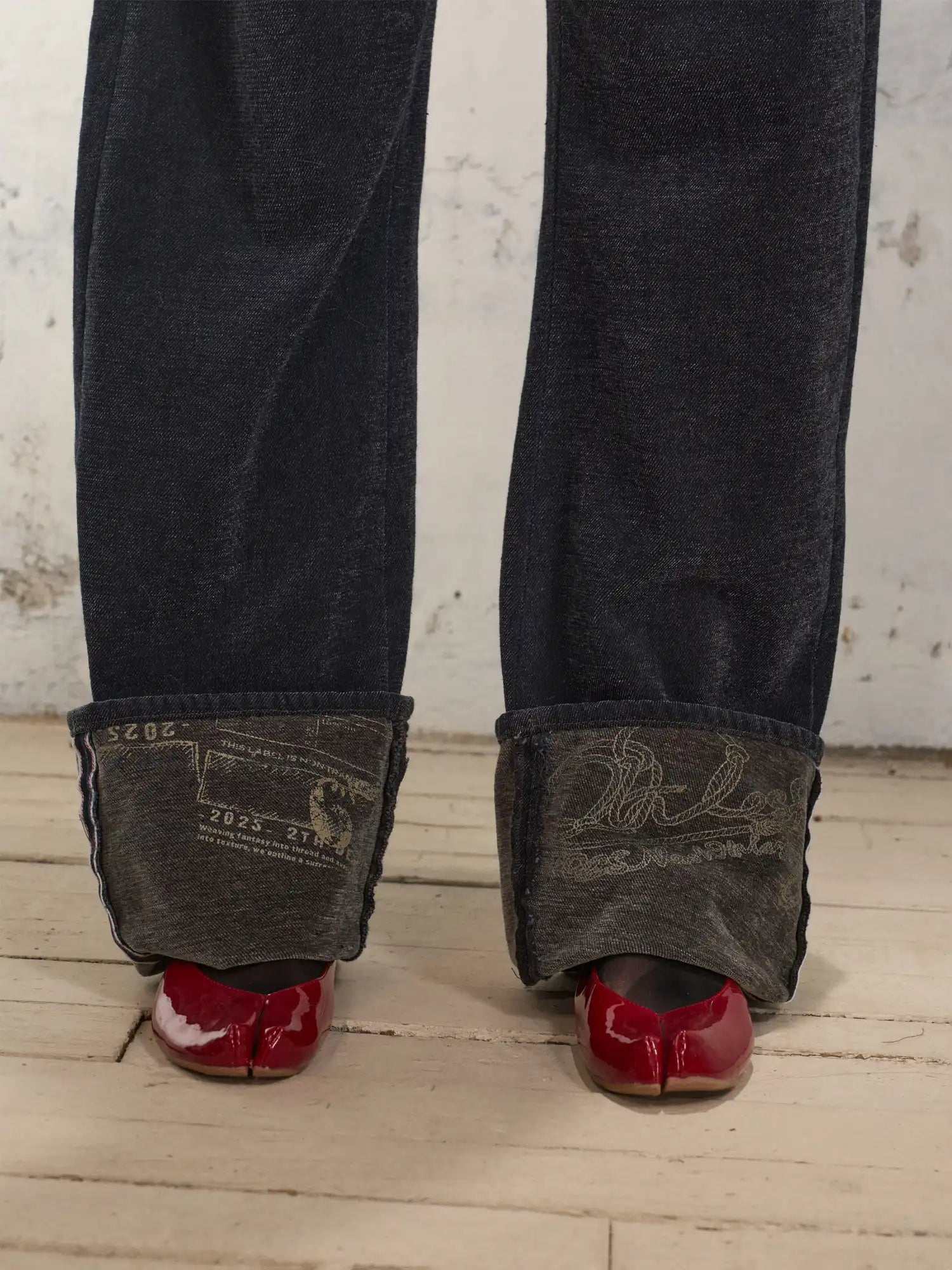 2th Desire Folded-Hem Printed Hand-Washed Jeans | Canton Collective