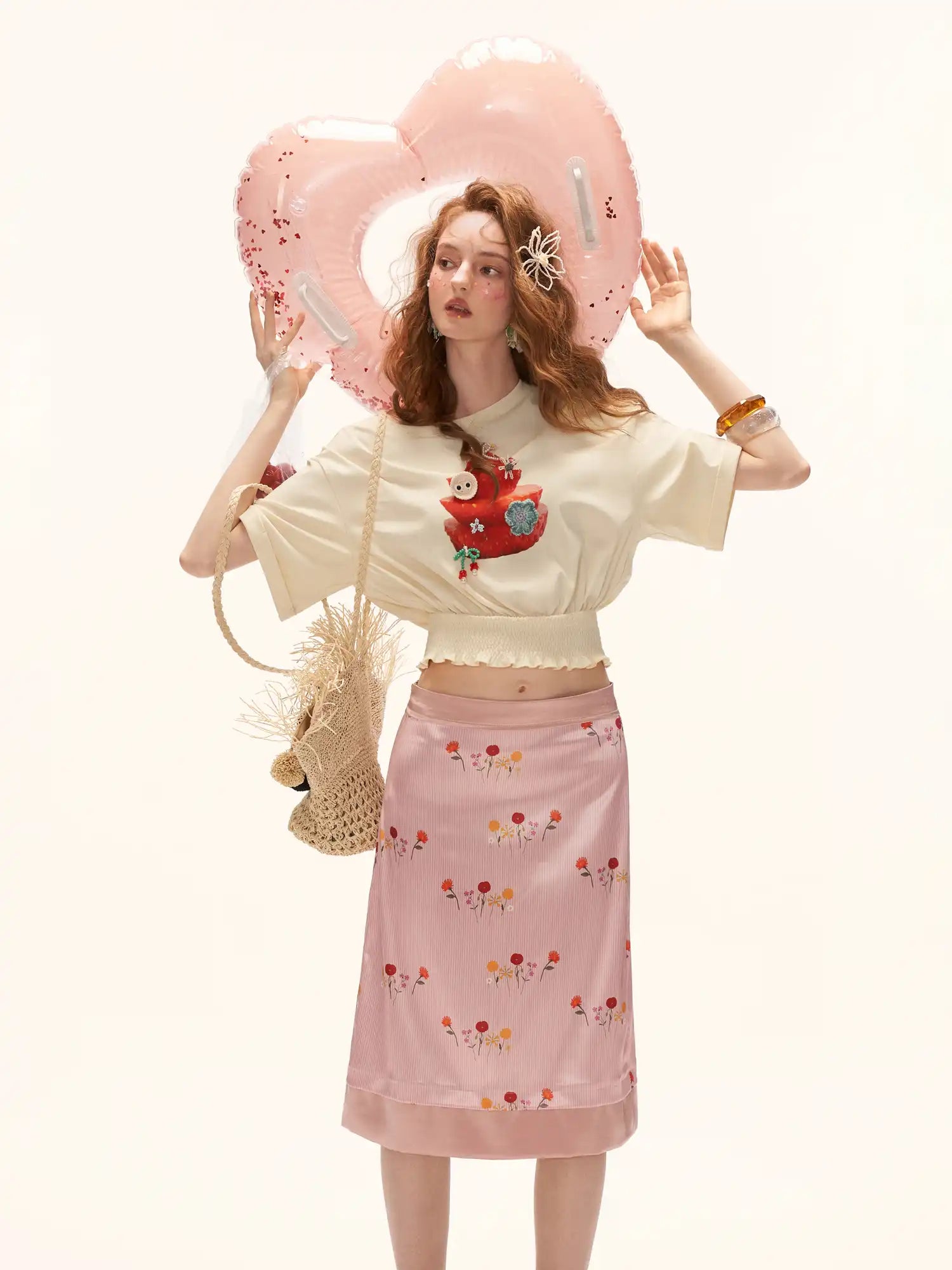 MAMC French Floral Silky Satin Midi Skirt | Canton Collective