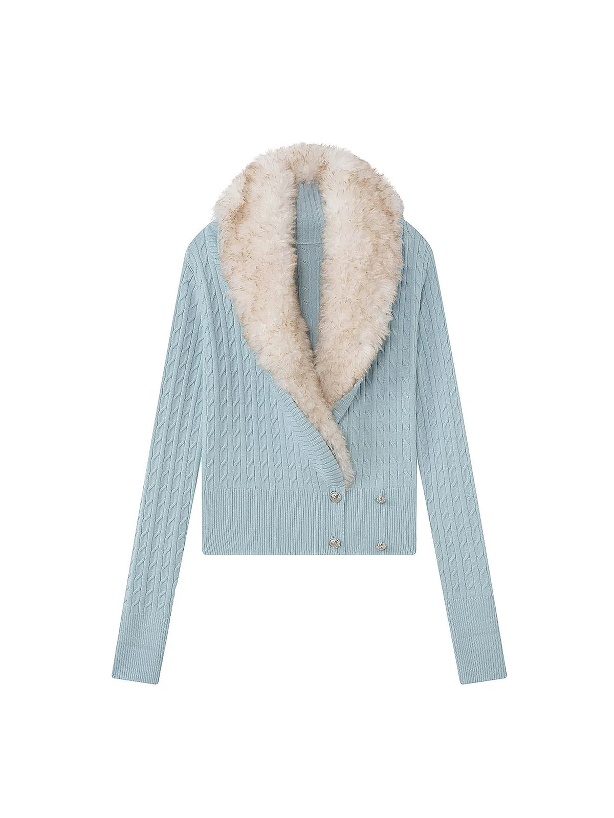 Deleteex Fur Collar Cable-Knit Button Cardigan | Canton Collective