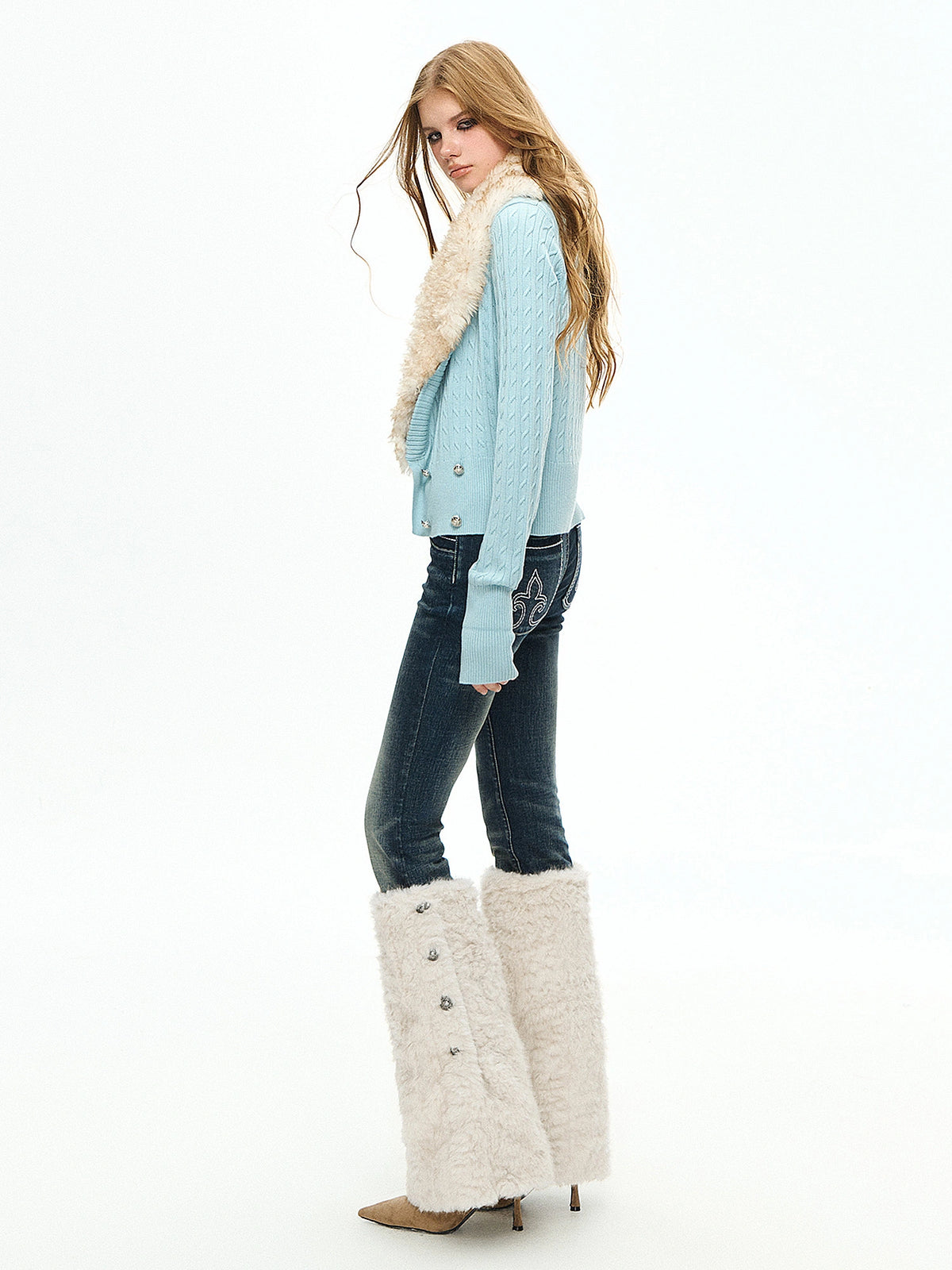 Deleteex Fur Collar Cable-Knit Button Cardigan | Canton Collective