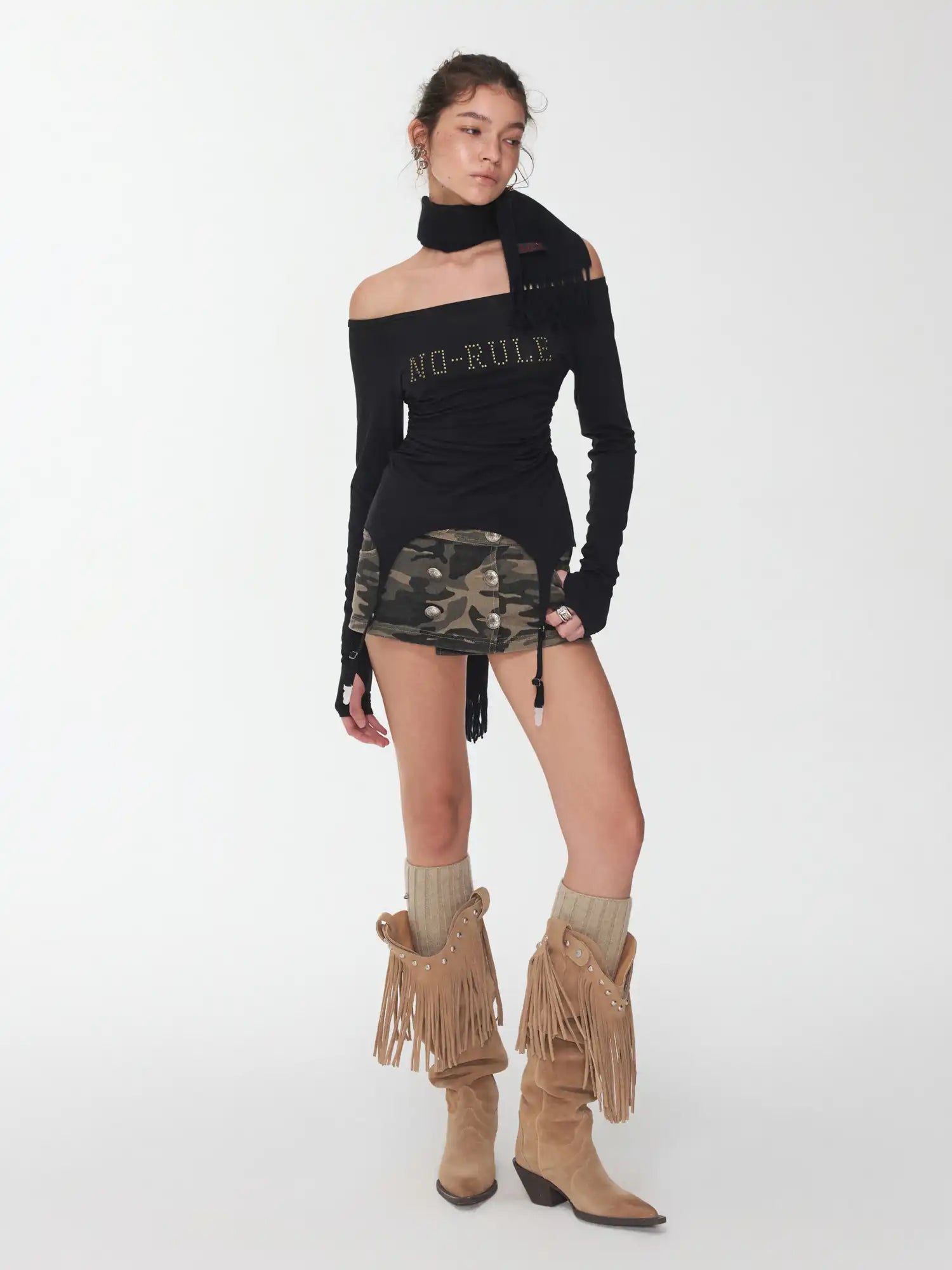 1Jinn Studio Garter Belt Boat Neck Ruched Top | Canton Collective