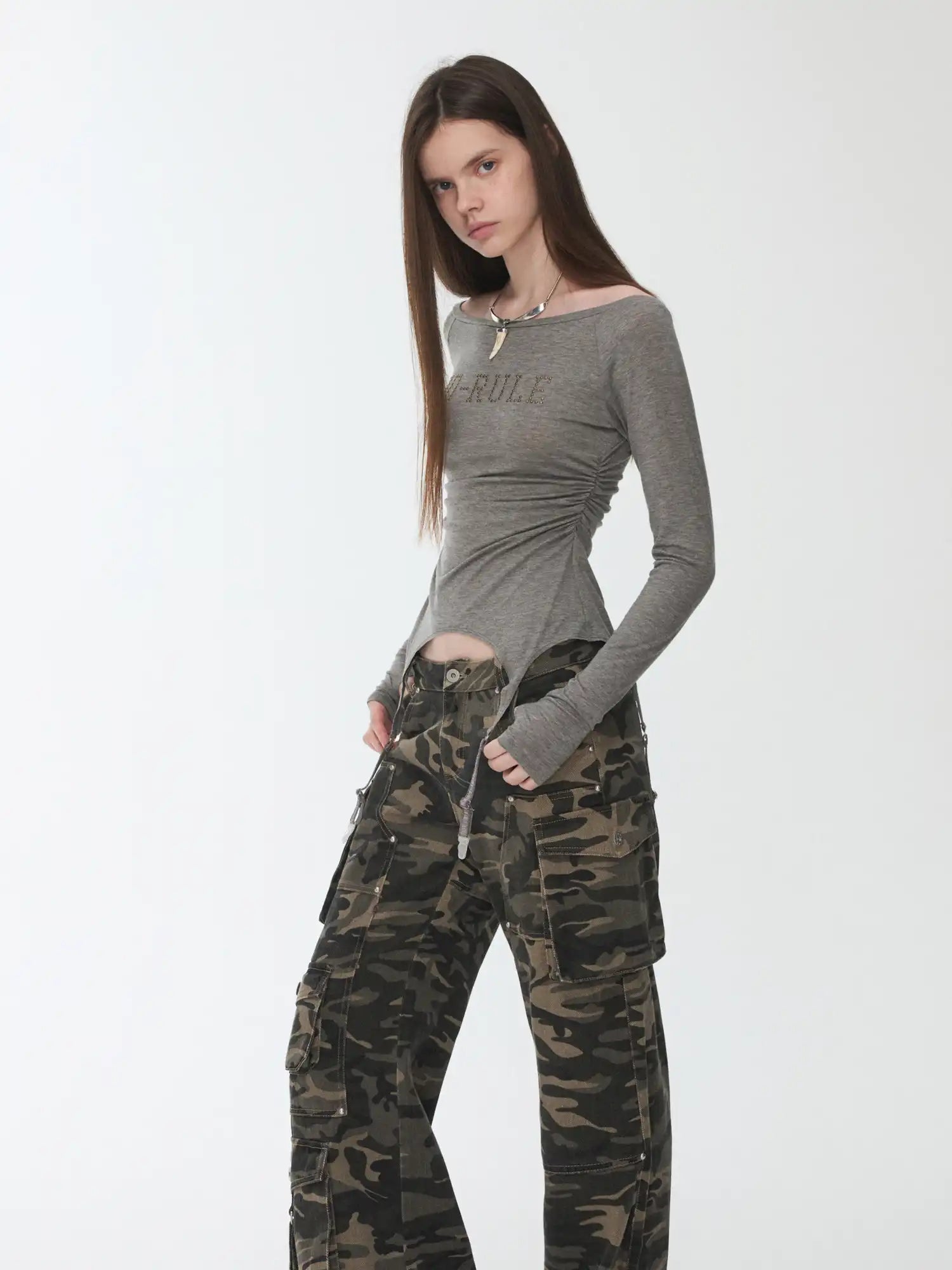 1Jinn Studio Garter Belt Boat Neck Ruched Top | Canton Collective