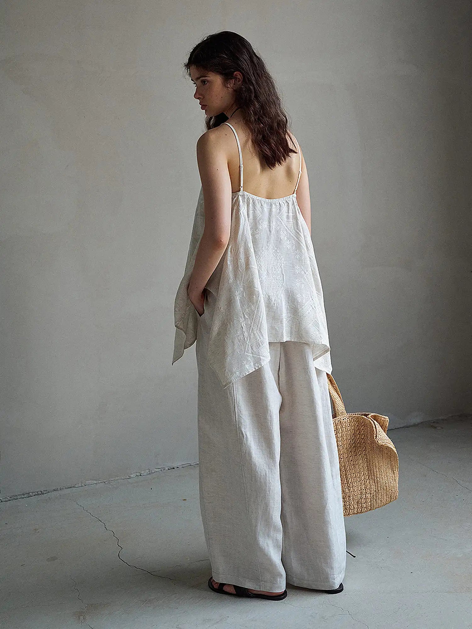 CantonCollective Design Geometric Embroidered Linen Camisole | Canton Collective