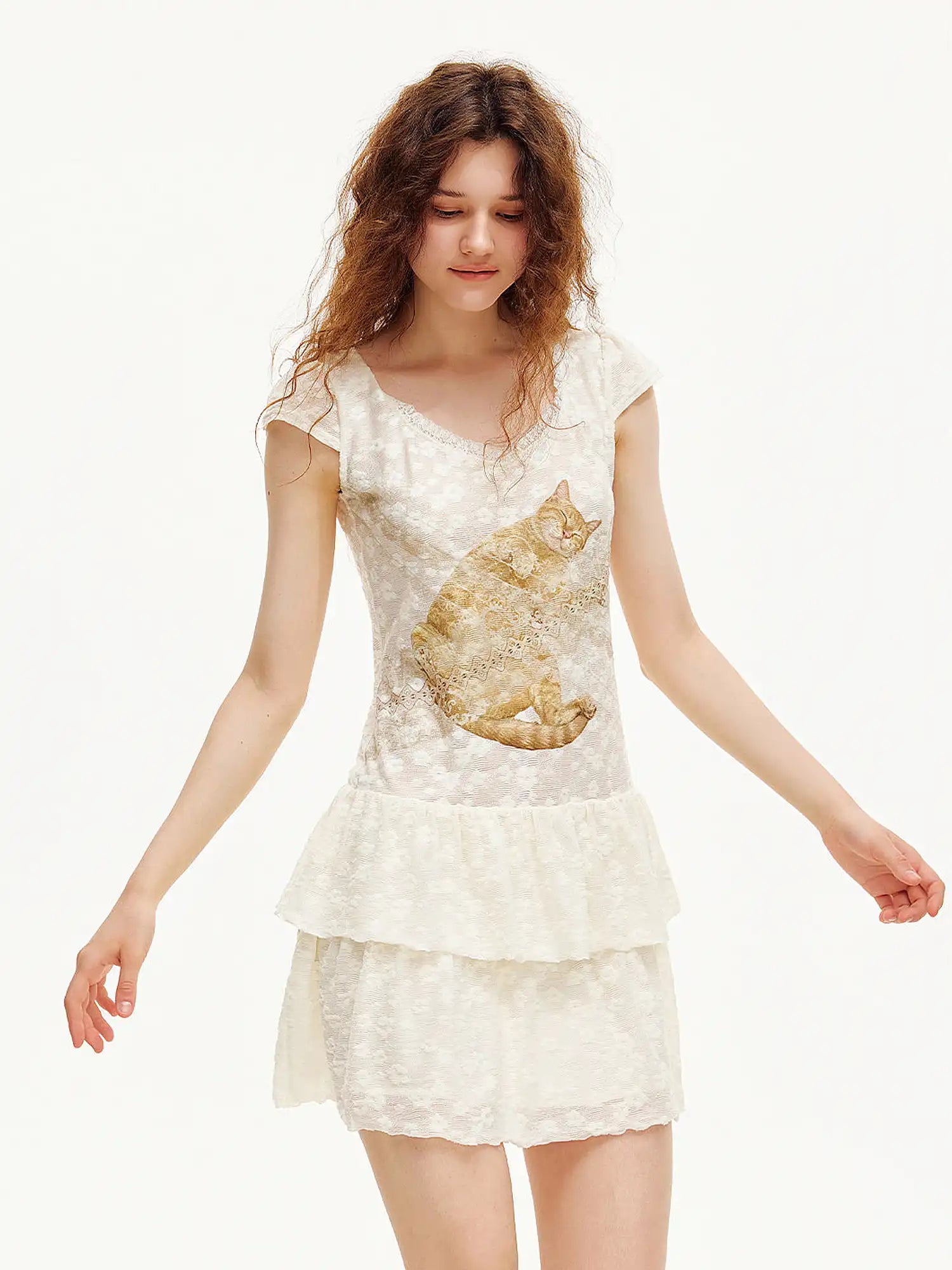 Outtheblue Ginger Cat V-Neck Lace Mini Dress | Canton Collective