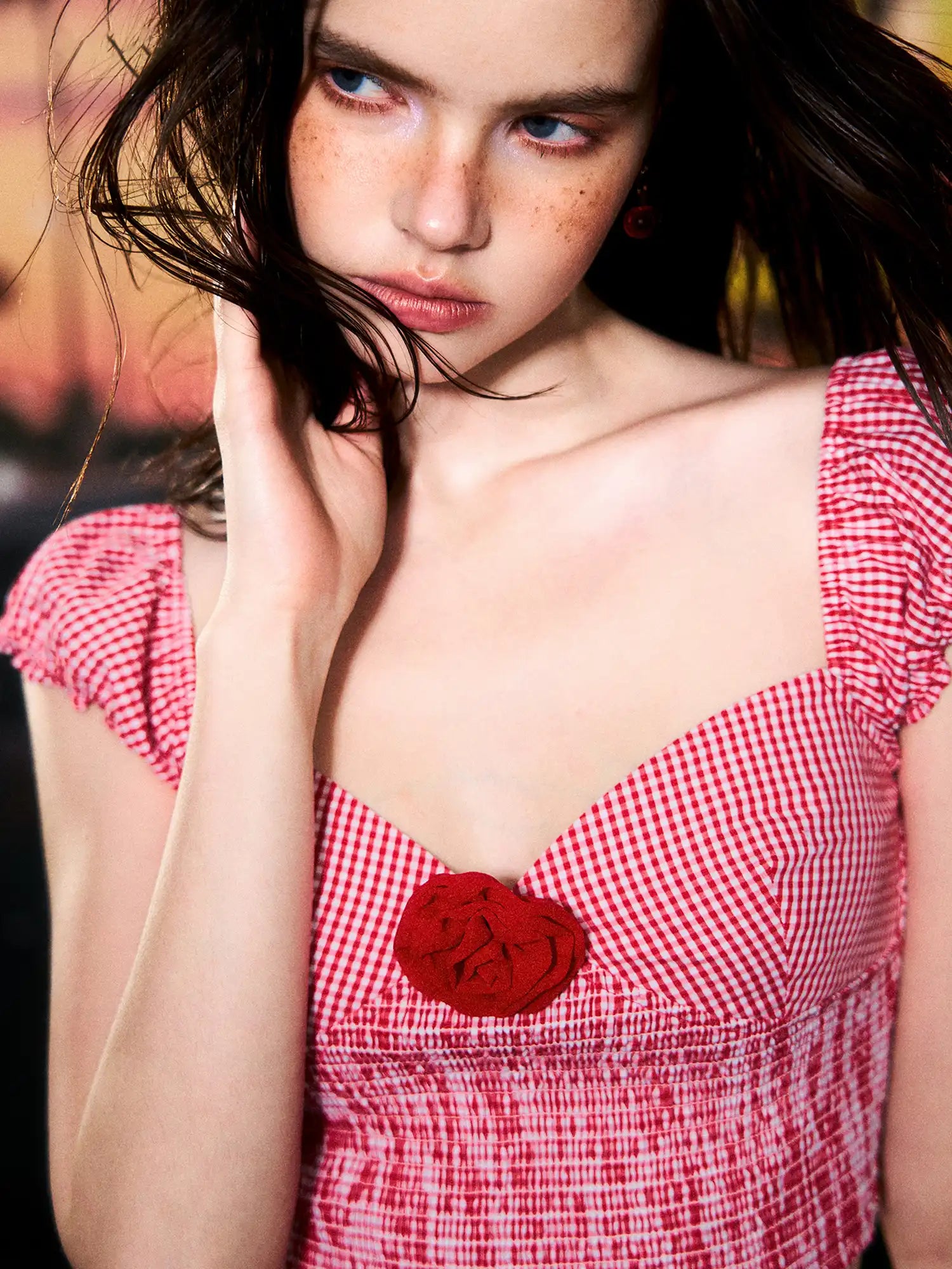 Deleteex Gingham Smocked Crop Top with Sweetheart Neckline | Canton Collective