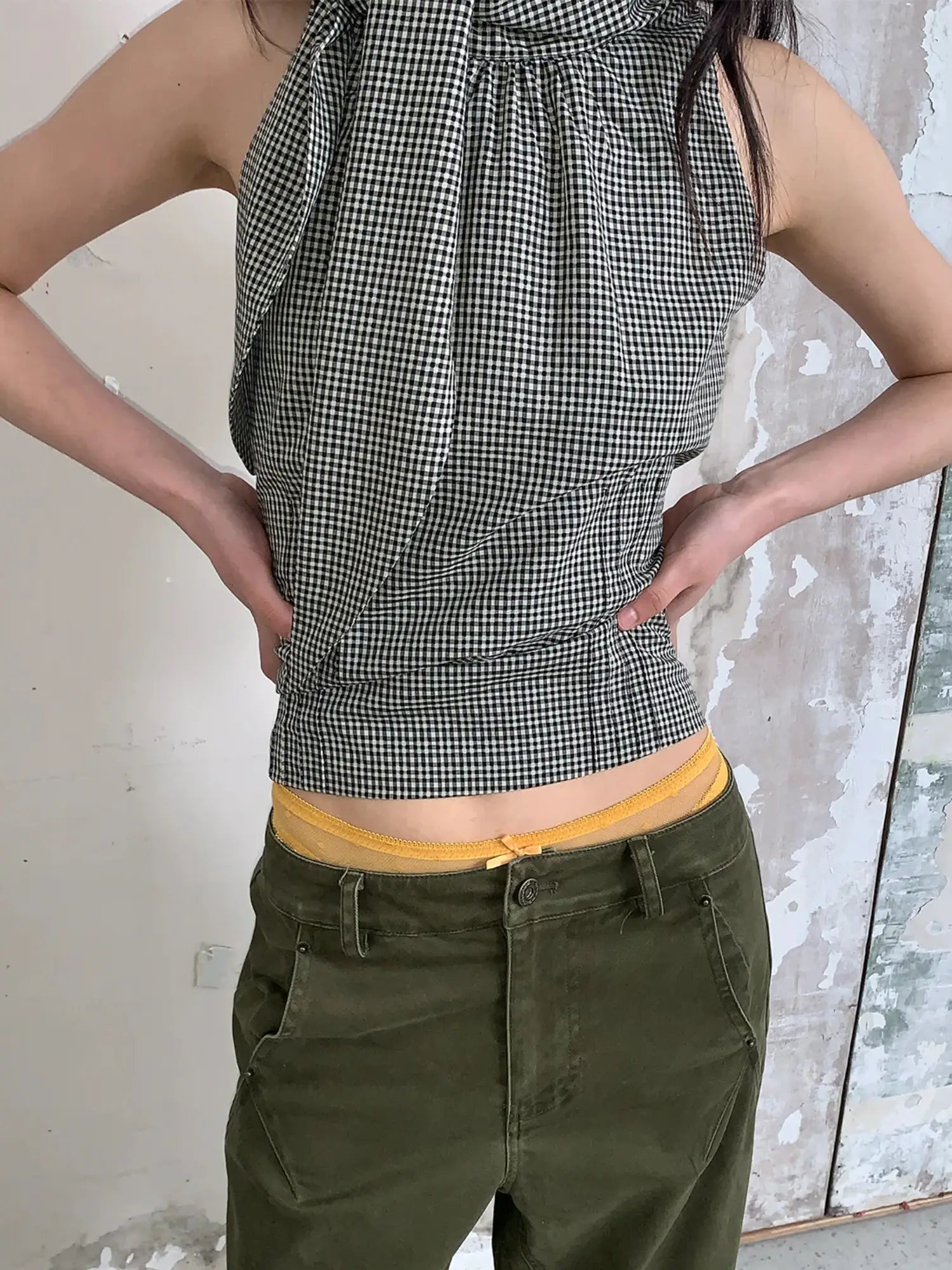 FIRST FLOOR Gingham Wrap Neck Tank | Canton Collective