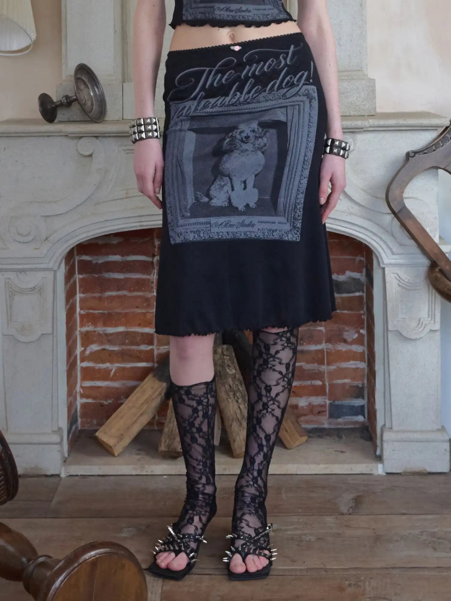 1Jinn Studio Gothic Dog Frame Lace Trim Midi Skirt | Canton Collective
