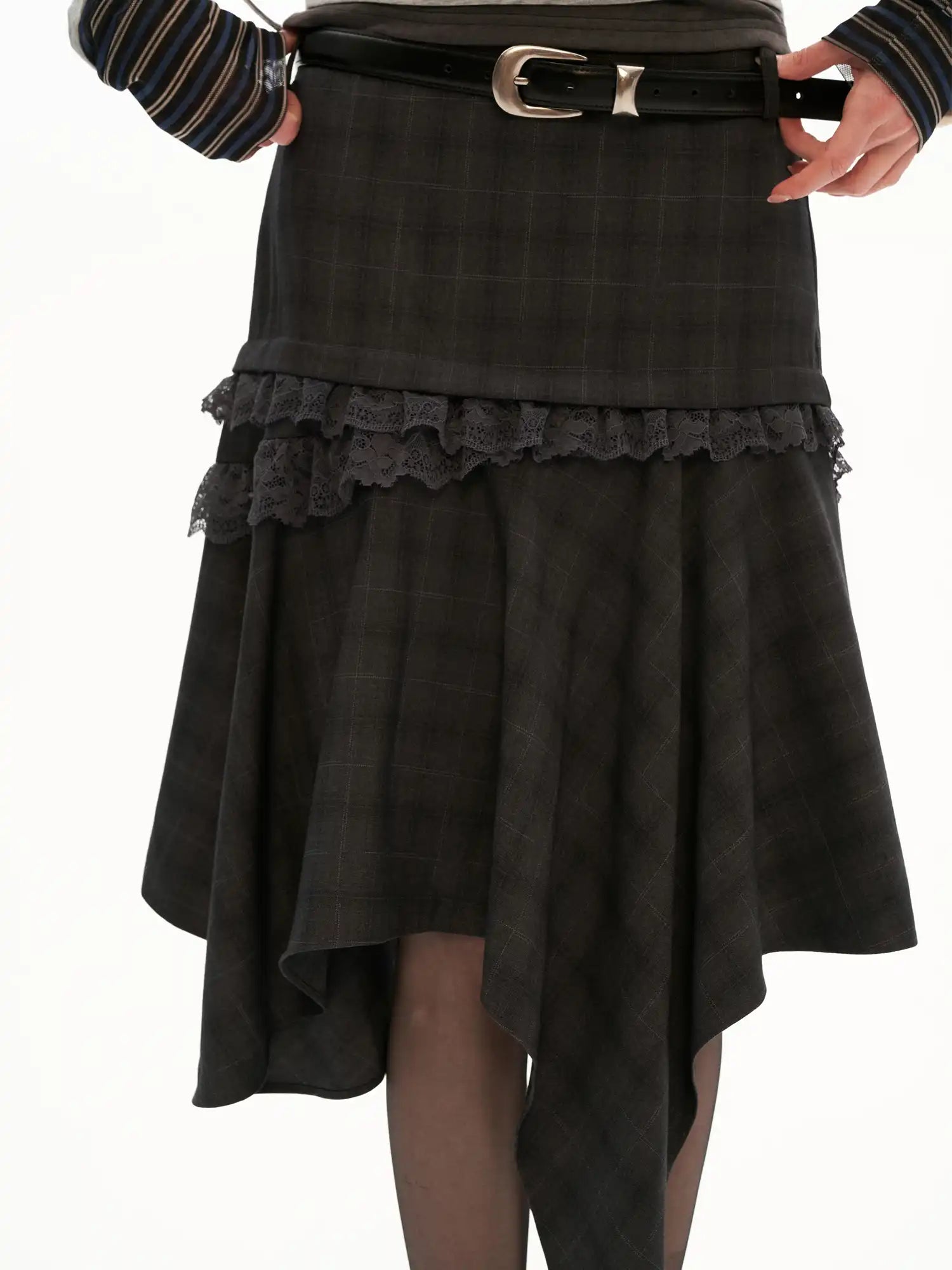 MAMC Gray Plaid Handkerchief Hem Skirt | Canton Collective