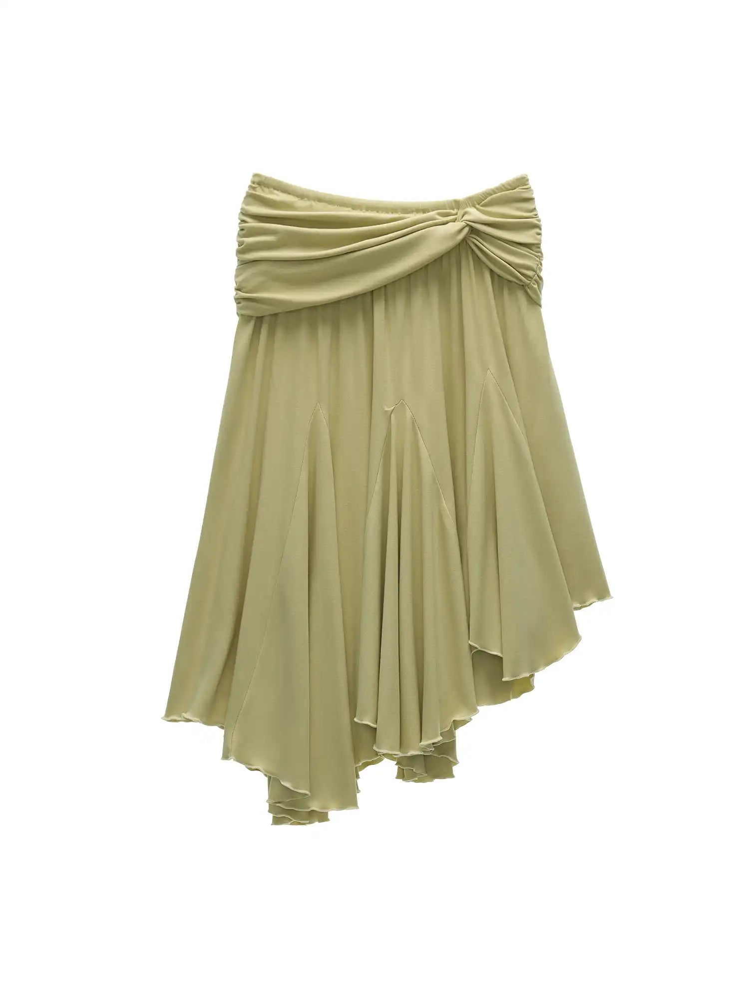 MAMC Green Fold Over Asymmetric Hem Midi Skirt | Canton Collective