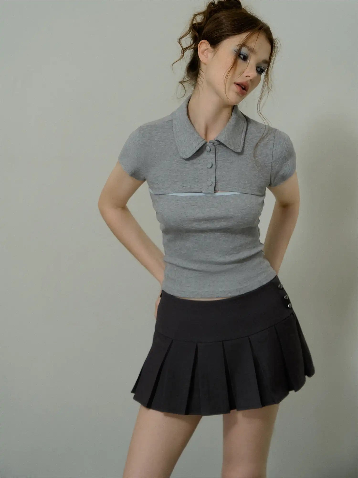 Deleteex Grey Two piece Cropped Bolero Top | Canton Collective