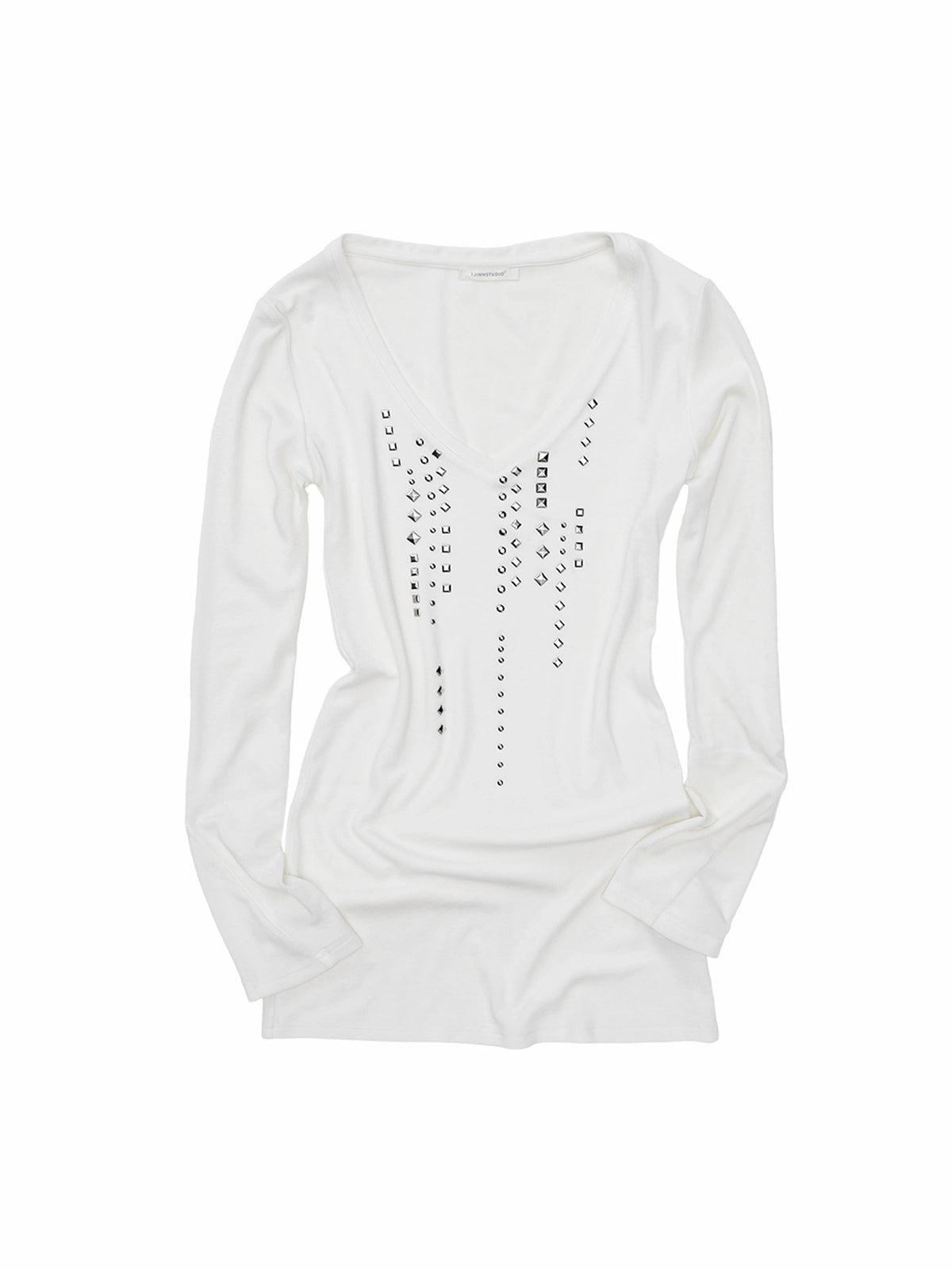 1Jinn Studio Grunge Studded Long Sleeve V Neck Top | Canton Collective