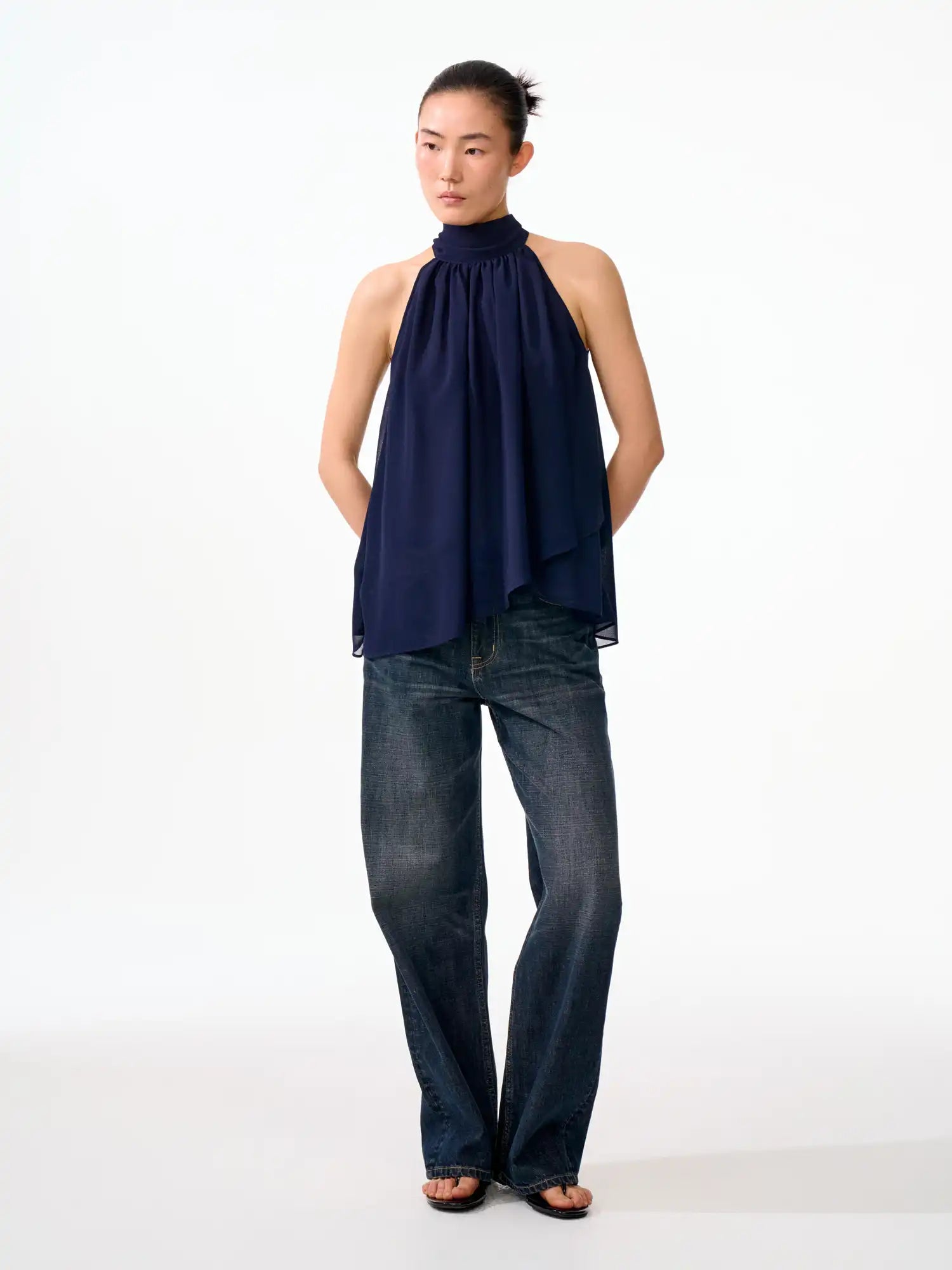FirstFloor Halter Neck Ribbon Tie Chiffon Top | Canton Collective
