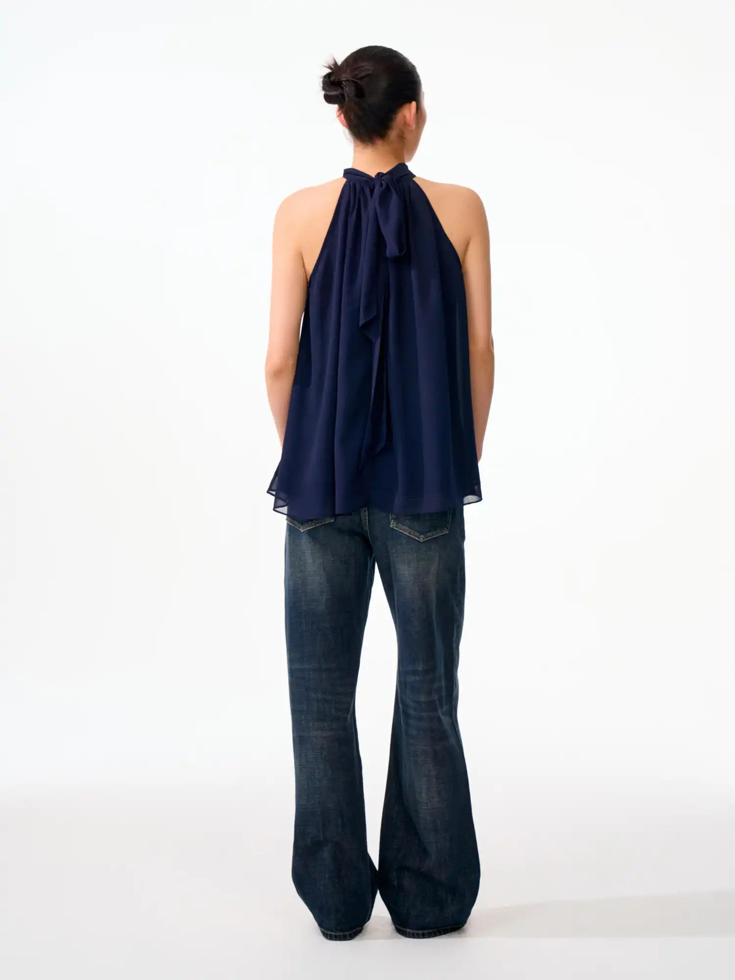 FirstFloor Halter Neck Ribbon Tie Chiffon Top | Canton Collective