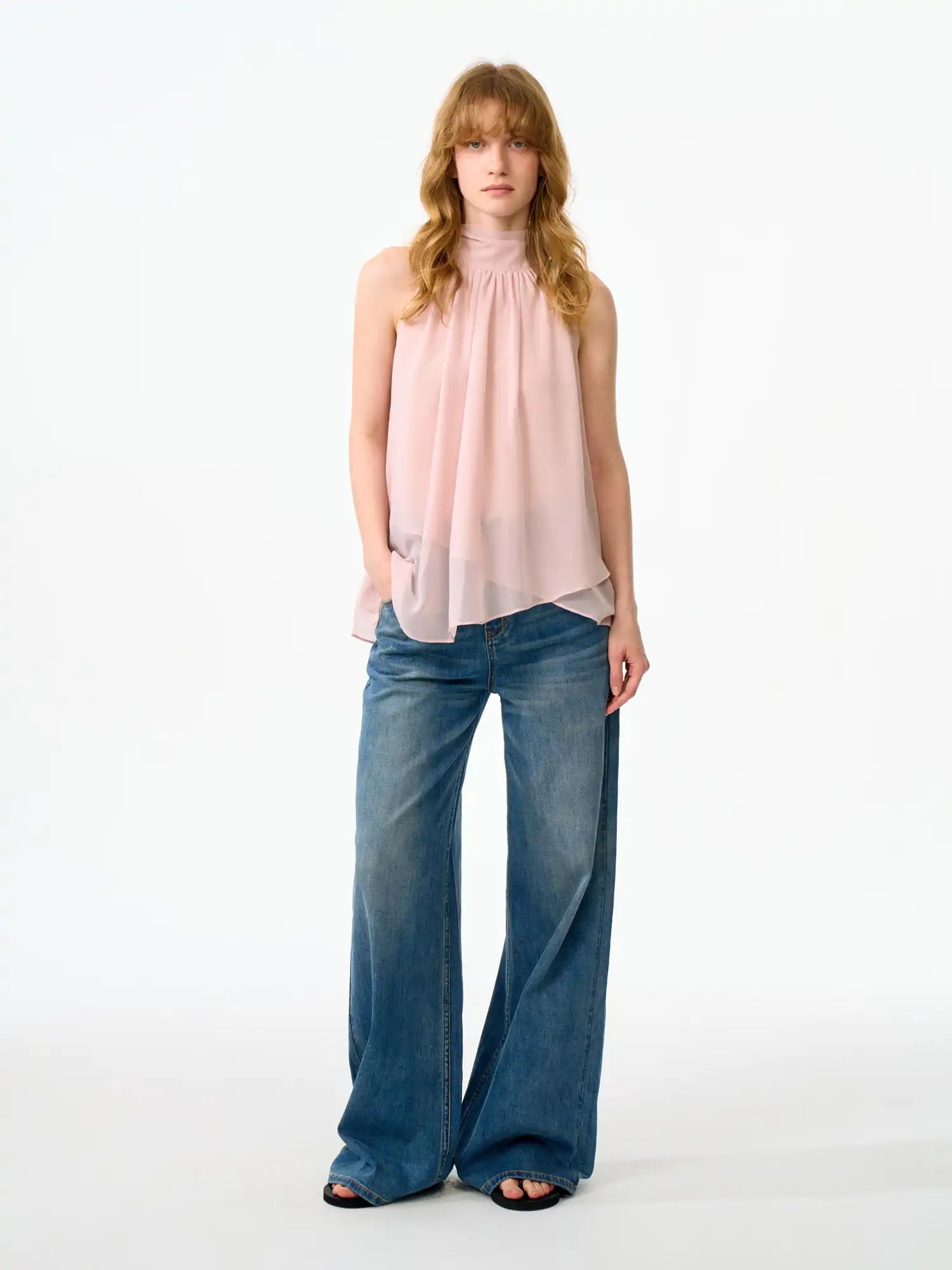 FirstFloor Halter Neck Ribbon Tie Chiffon Top | Canton Collective