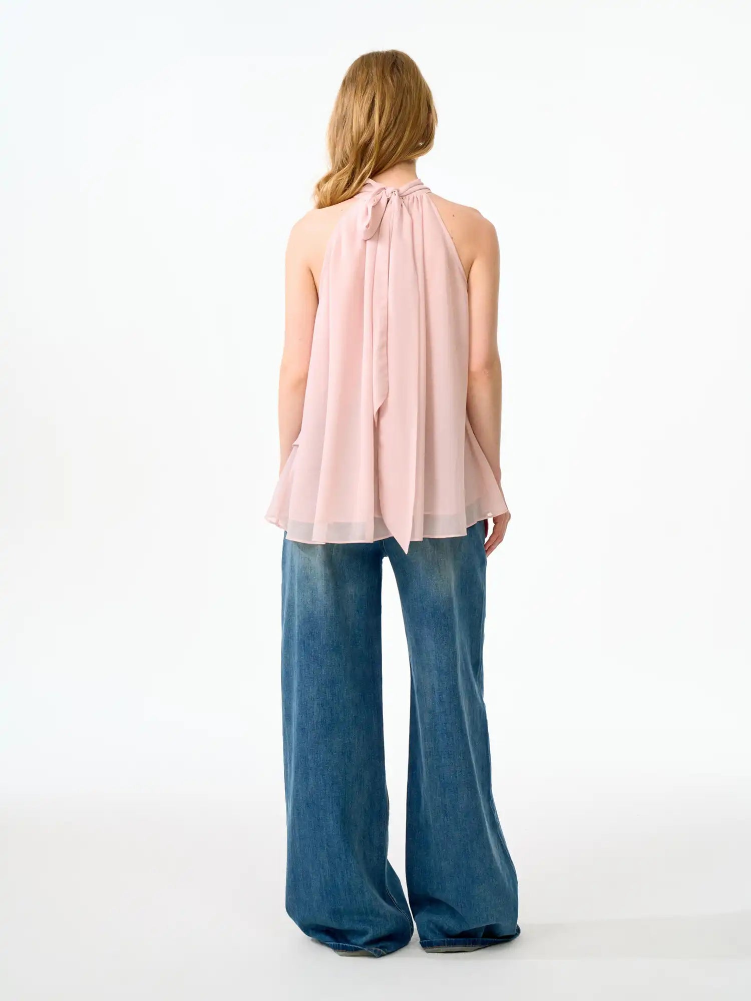 FirstFloor Halter Neck Ribbon Tie Chiffon Top | Canton Collective
