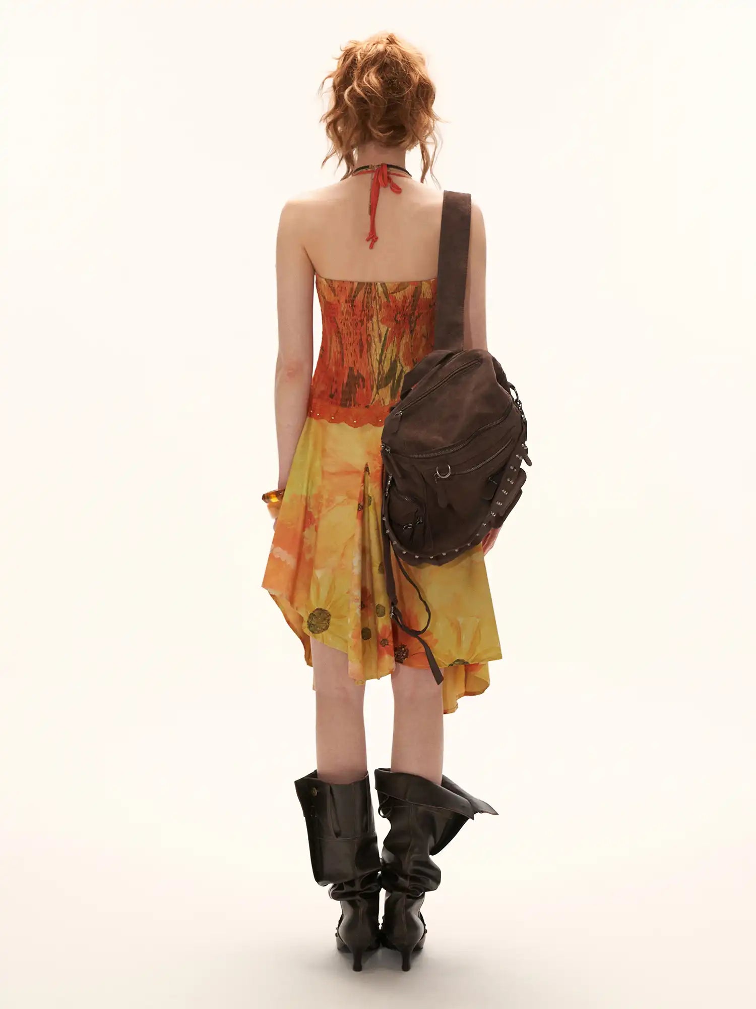 MAMC Halterneck Tie Yellow Floral Print Midi Dress | Canton Collective