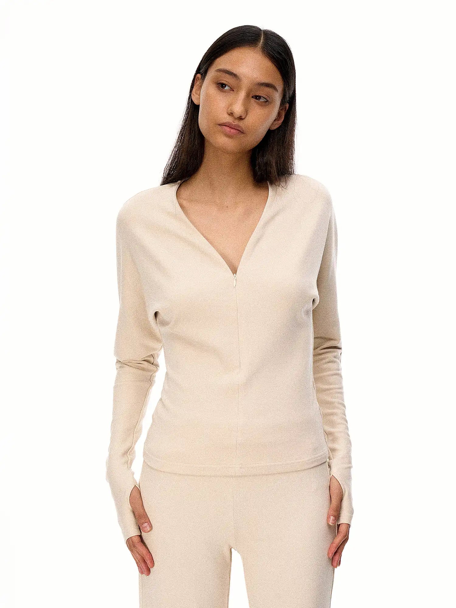 FirstFloor Hidden Zipper Batwing Sleeve V-Neck Top | Canton Collective