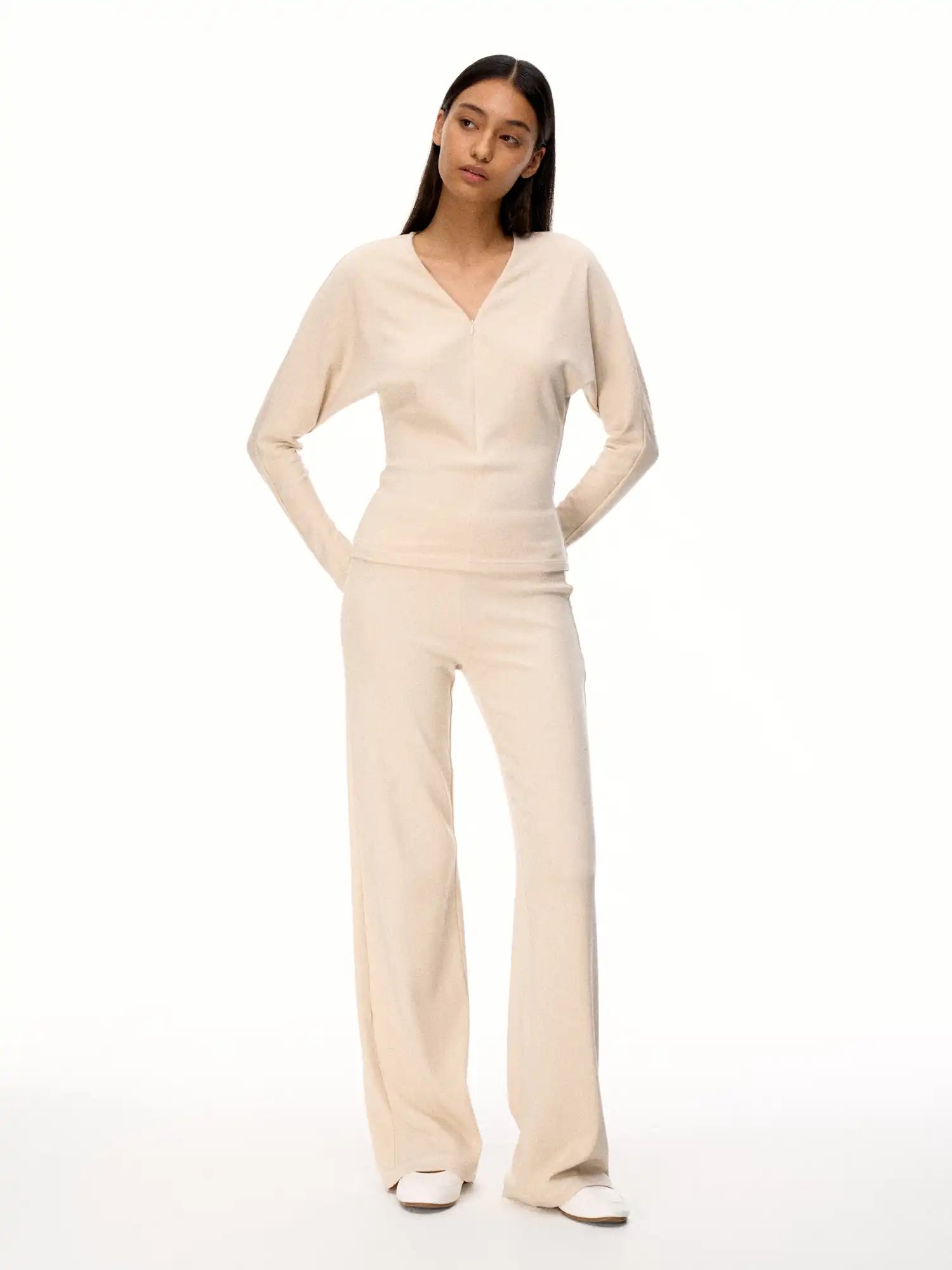 FirstFloor Hidden Zipper Batwing Sleeve V-Neck Top | Canton Collective