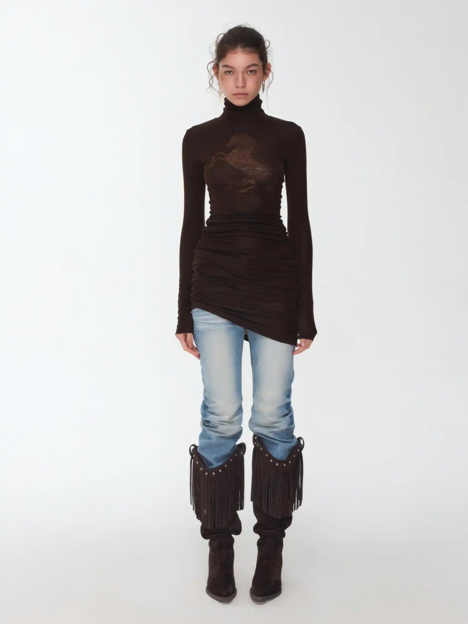 1Jinn Studio High-Neck Rhinestone Fitted Dress | Canton Collective