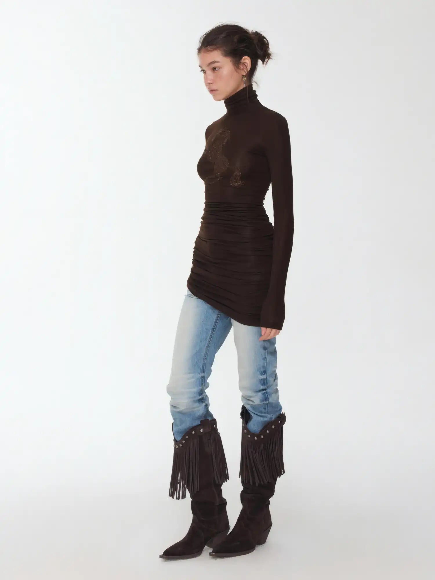 1Jinn Studio High-Neck Rhinestone Fitted Dress | Canton Collective