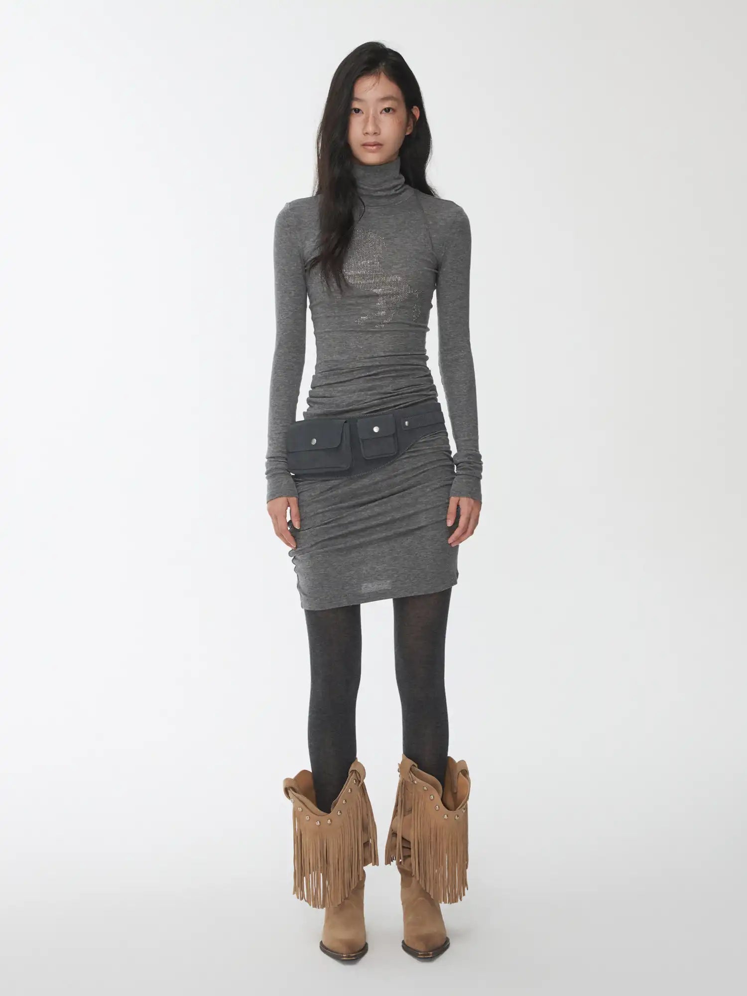 1Jinn Studio High-Neck Rhinestone Fitted Dress | Canton Collective