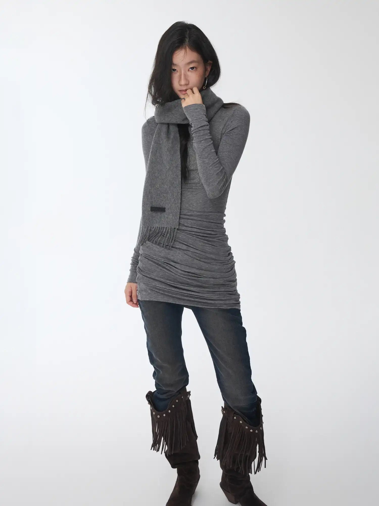 1Jinn Studio High-Neck Rhinestone Fitted Dress | Canton Collective