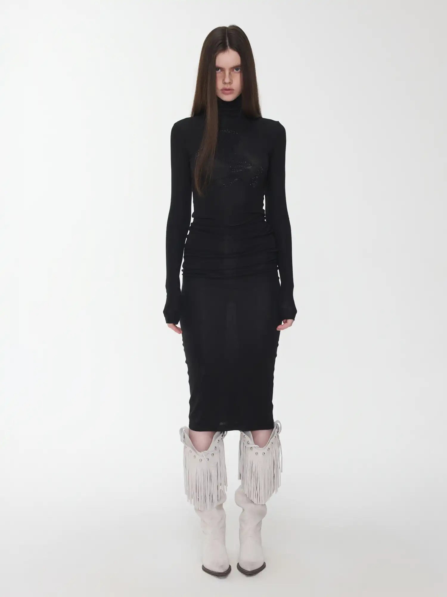 1Jinn Studio High-Neck Rhinestone Fitted Dress | Canton Collective