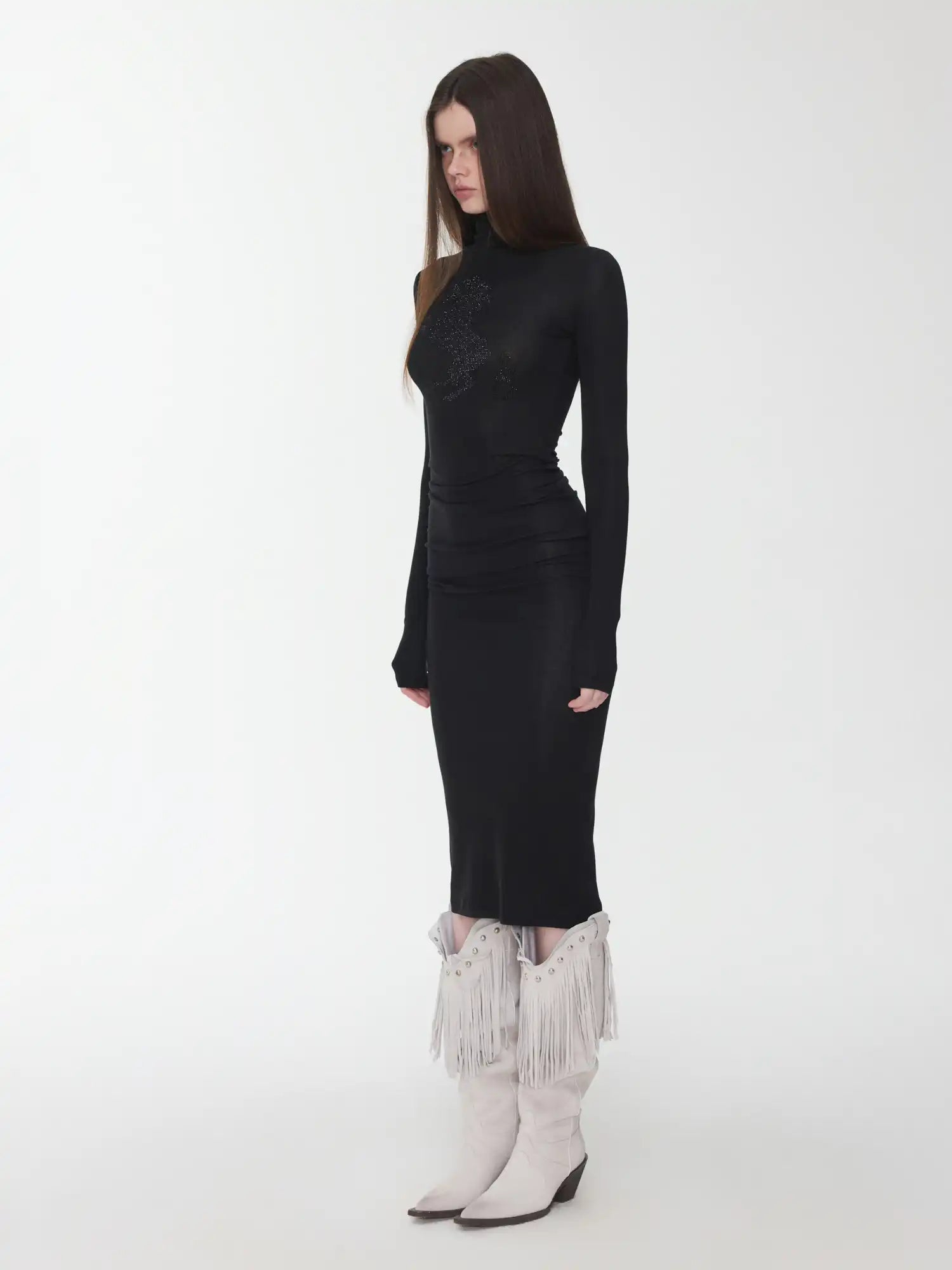 1Jinn Studio High-Neck Rhinestone Fitted Dress | Canton Collective