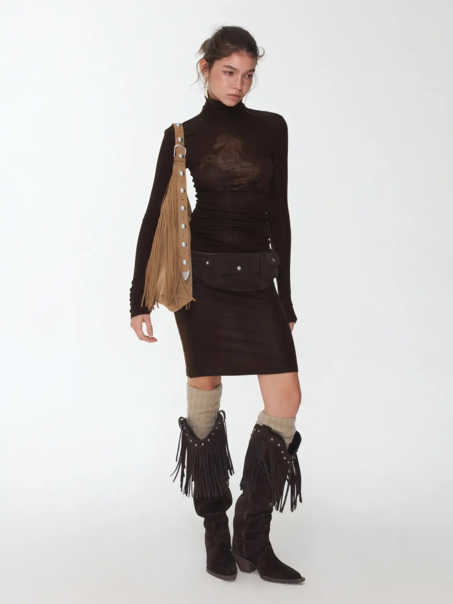 1Jinn Studio High-Neck Rhinestone Fitted Dress | Canton Collective