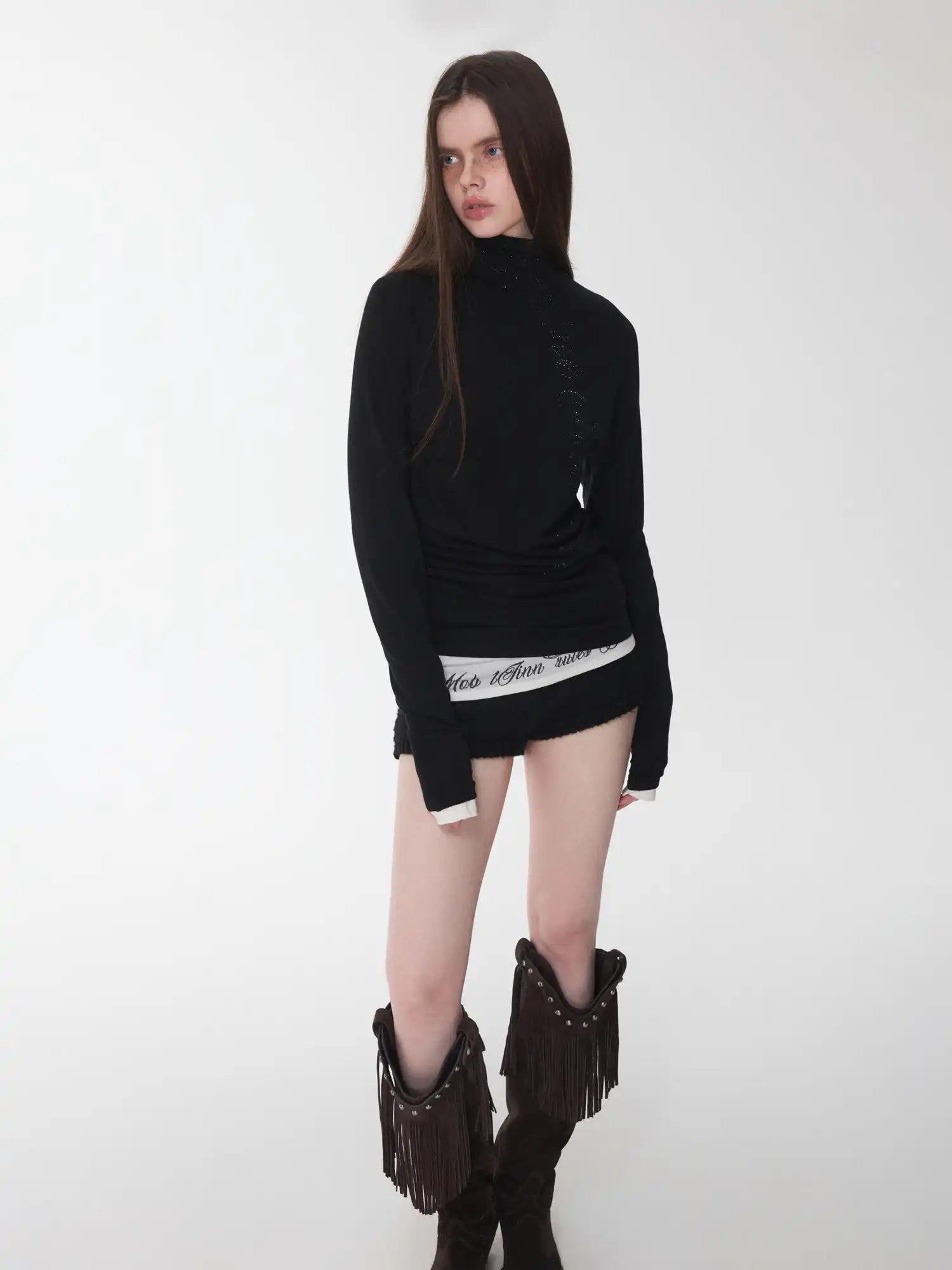 1Jinn Studio High-Neck Rhinestone Wool Top | Canton Collective