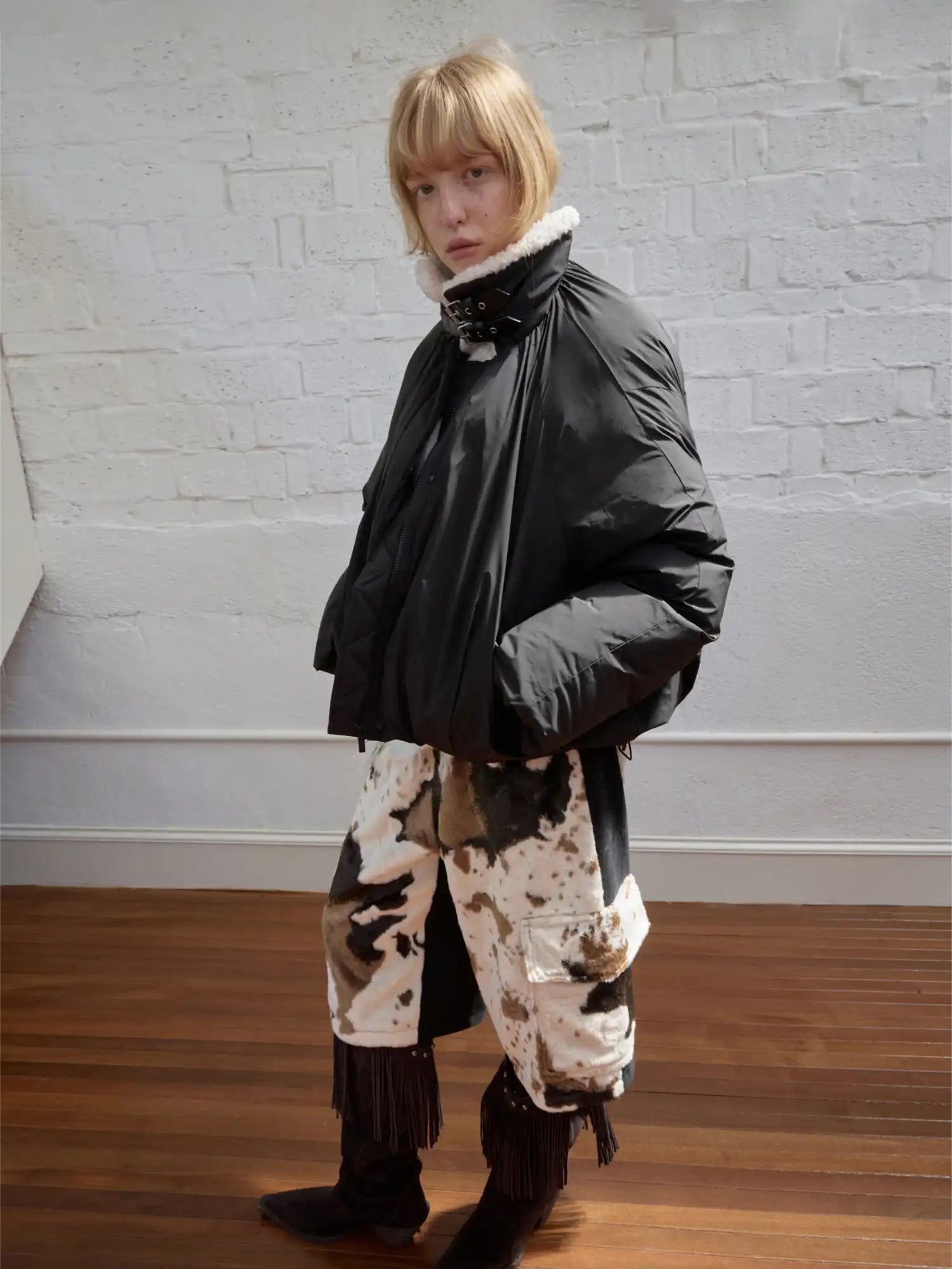 1Jinn Studio High-Neck Ruched Puffer Jacket | Canton Collective