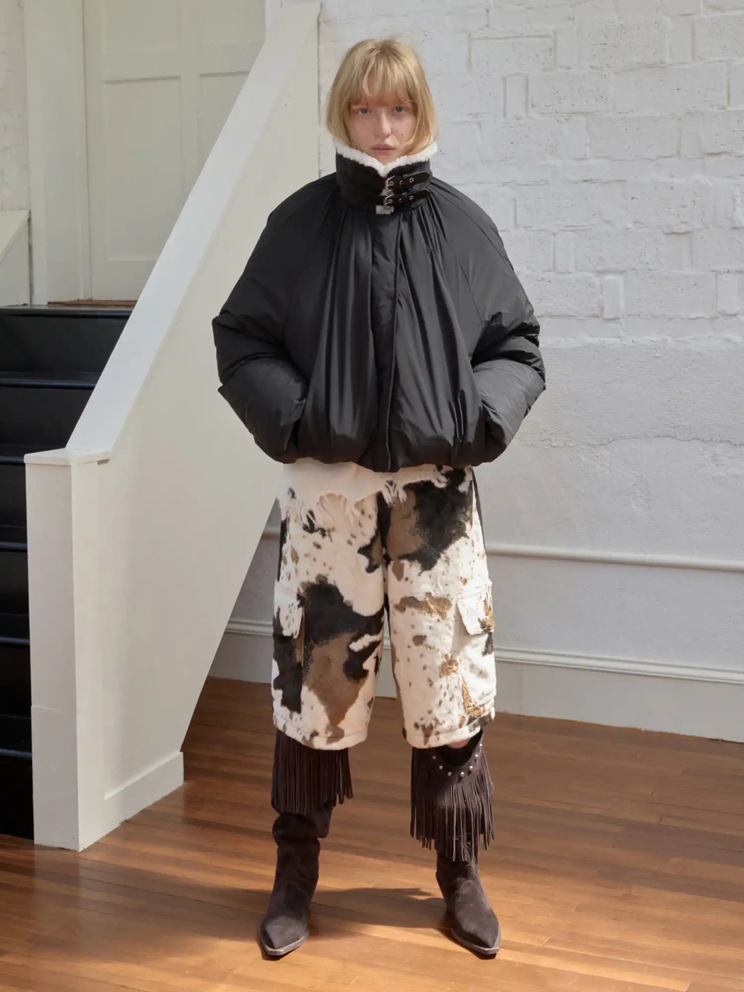 1Jinn Studio High-Neck Ruched Puffer Jacket | Canton Collective