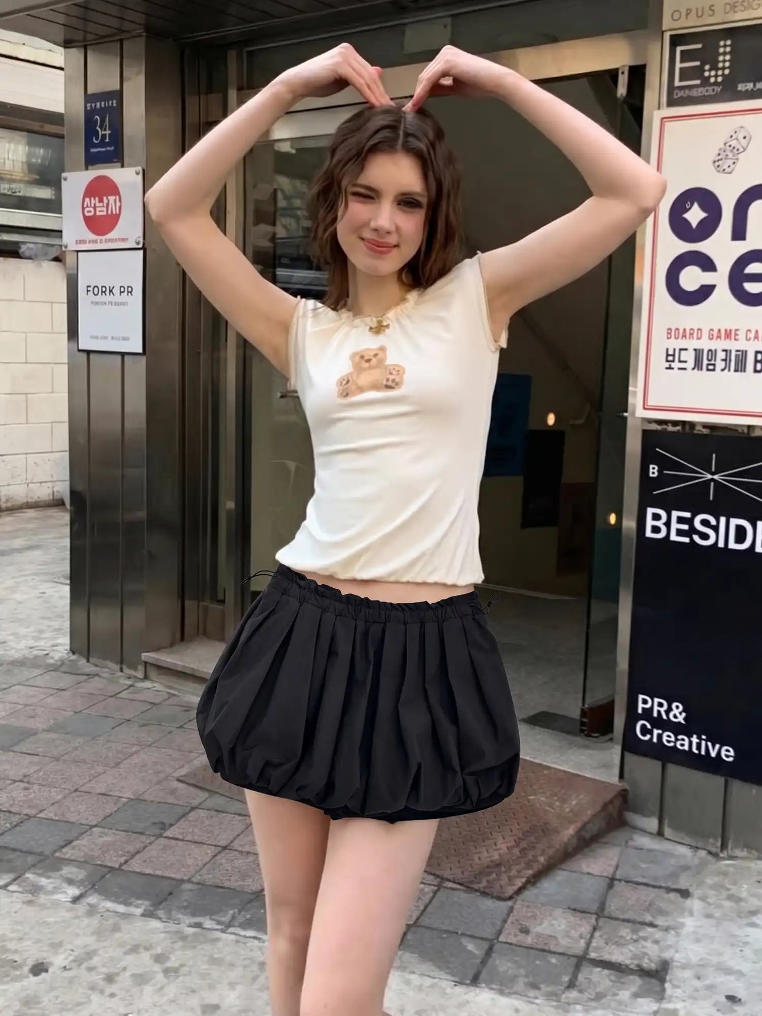 CantonCollective Design High-Waist Bubble Mini Skirt with Drawstring Detail | Canton Collective