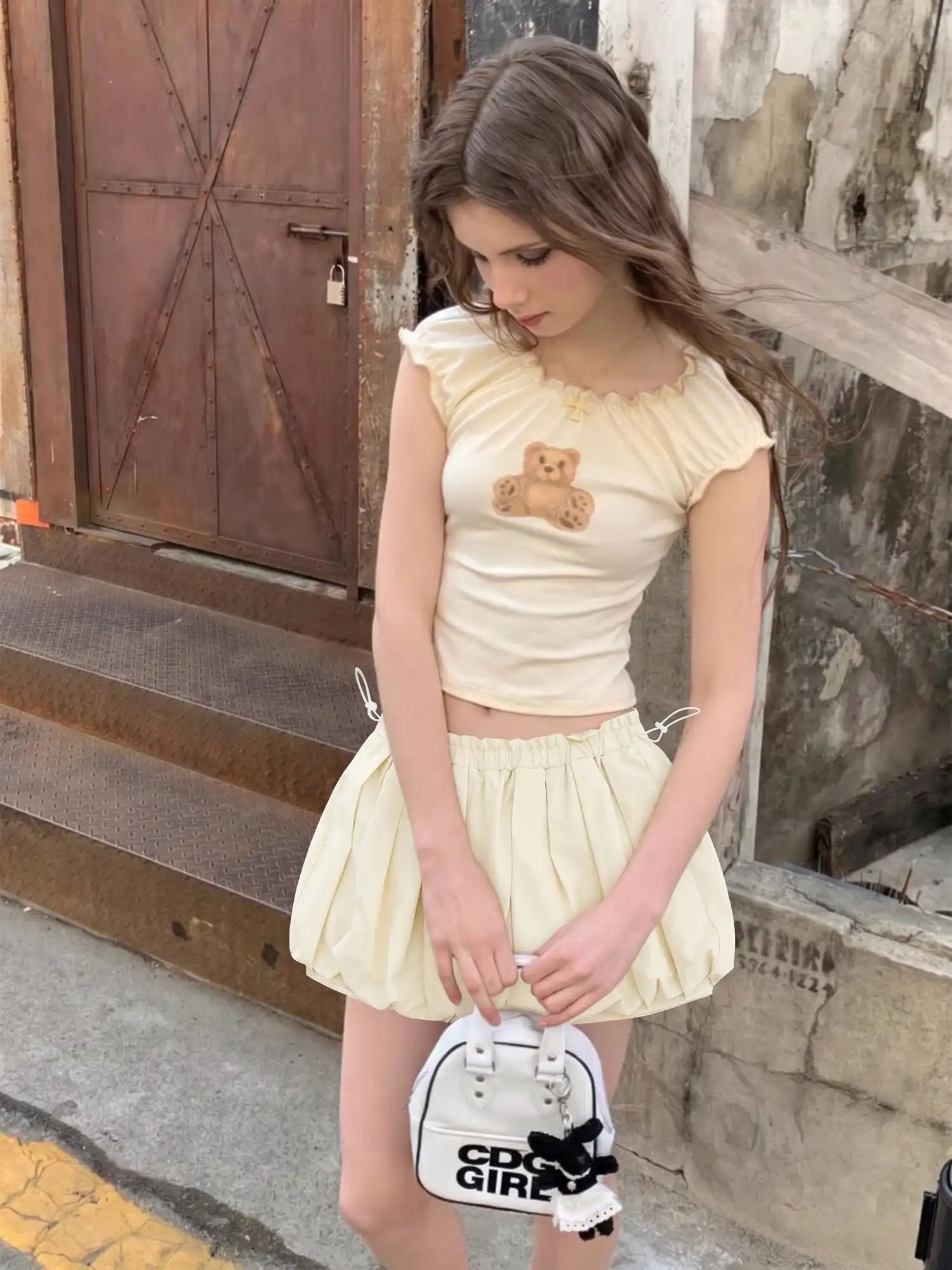 CantonCollective Design High-Waist Bubble Mini Skirt with Drawstring Detail | Canton Collective