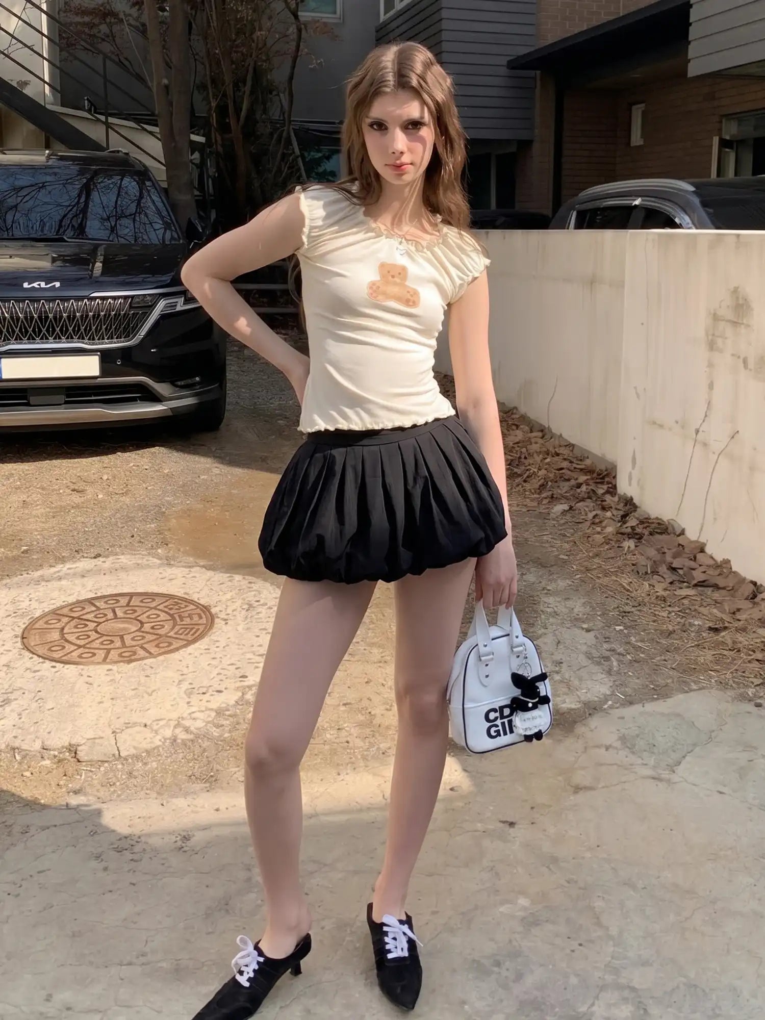 CantonCollective Design High-Waist Bubble Mini Skirt with Drawstring Detail | Canton Collective