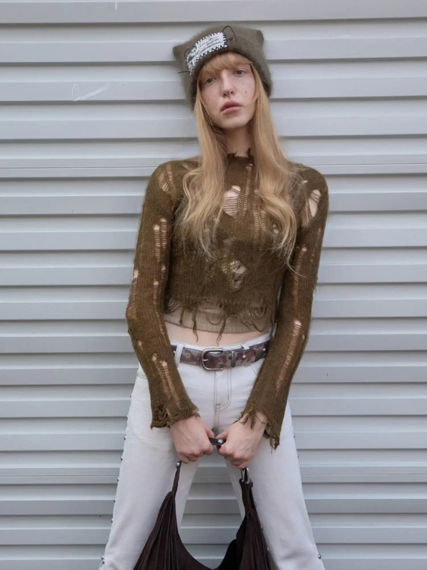 1Jinn Studio Holey Mohair Crop Sweater | Canton Collective