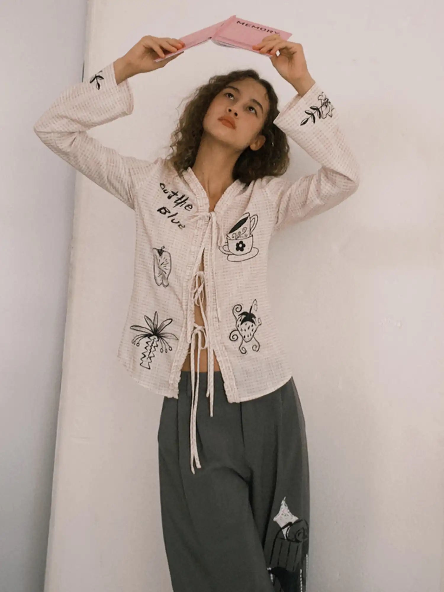 Outtheblue Illustrated Tie-Front Check Cardigan | Canton Collective
