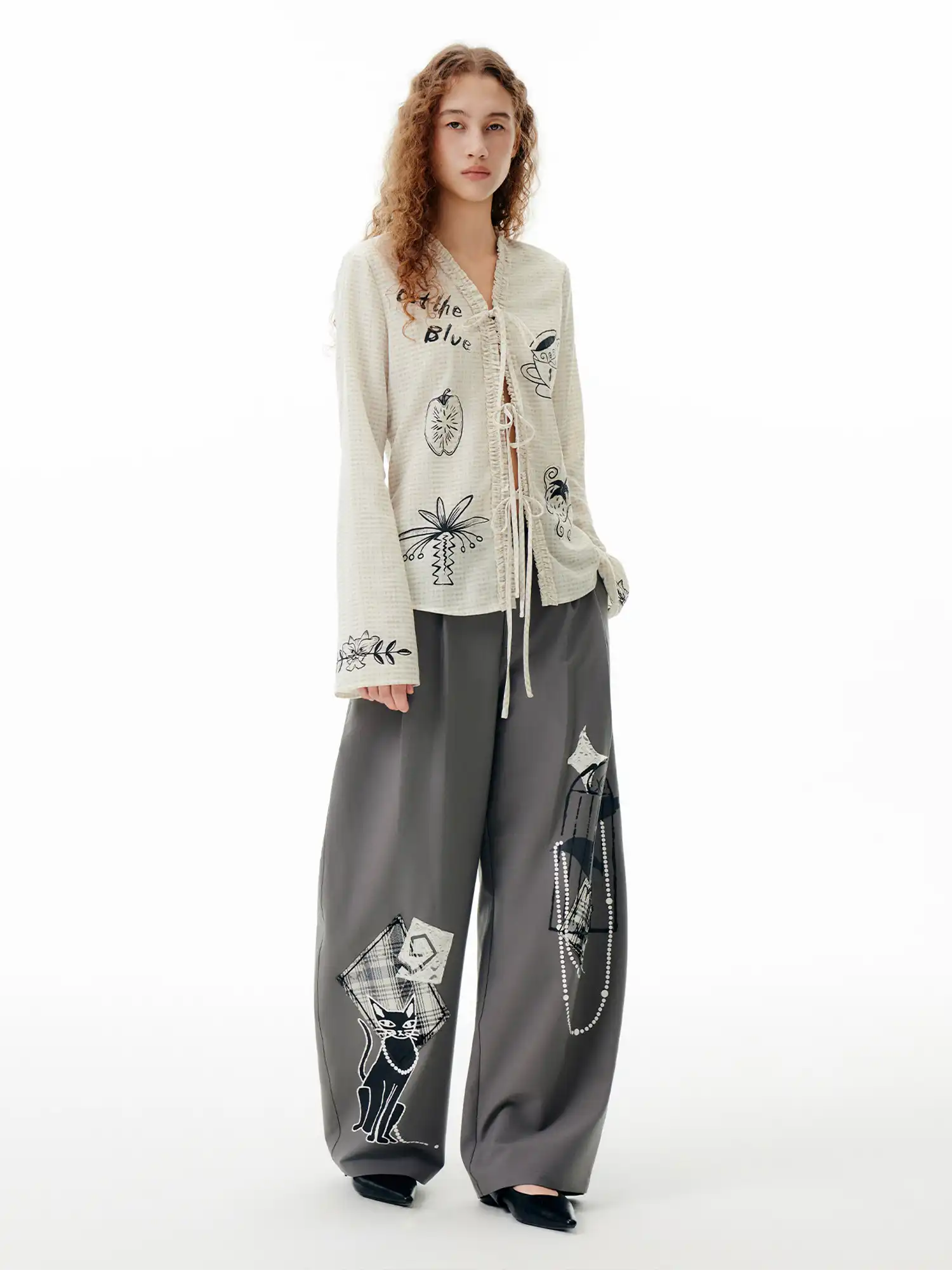 Outtheblue Illustrated Tie-Front Check Cardigan | Canton Collective