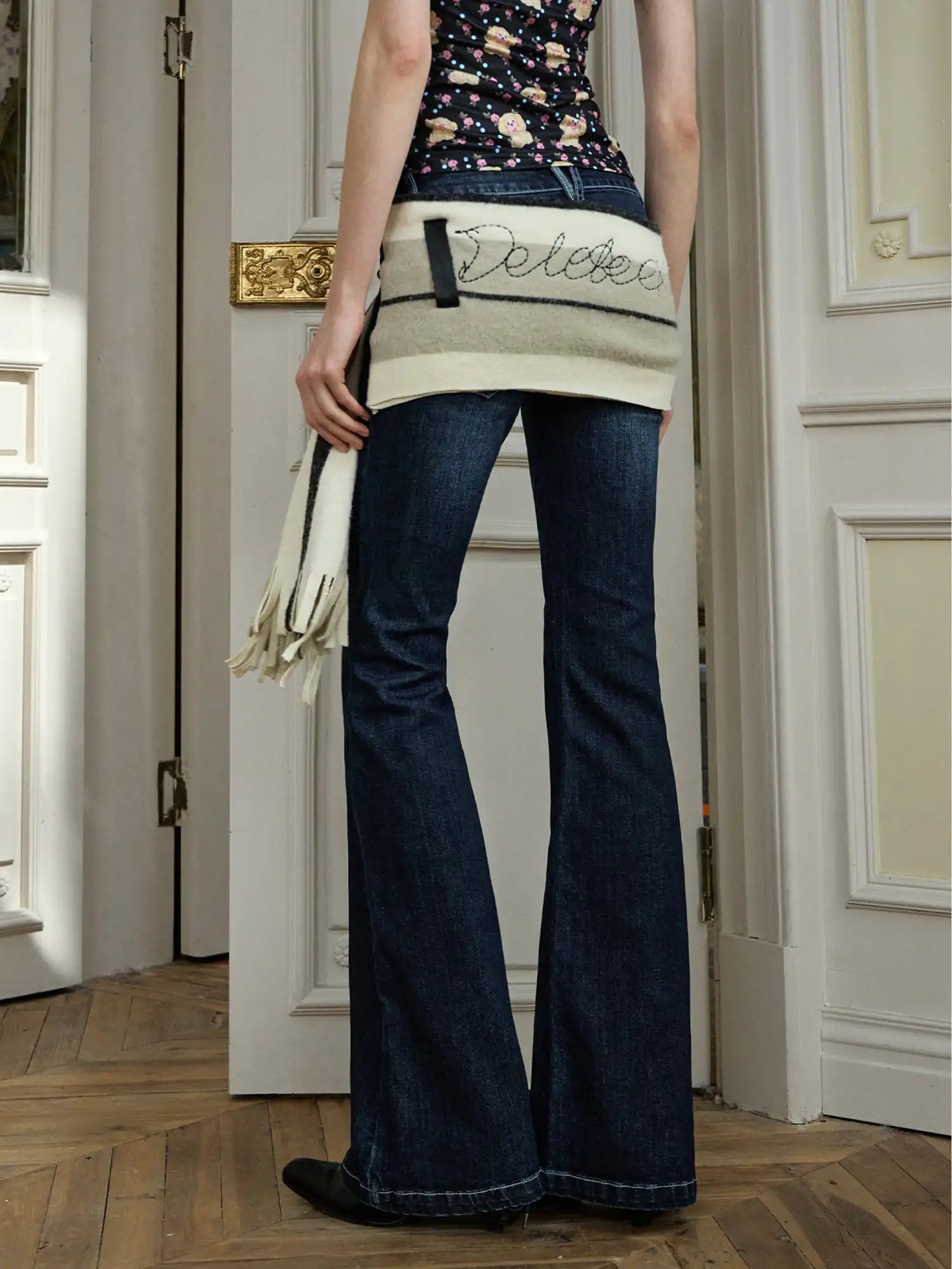 Deleteex Indie Aesthetic Fringed Bell Bottoms With Low-Rise Lace-Up Waist | Canton Collective