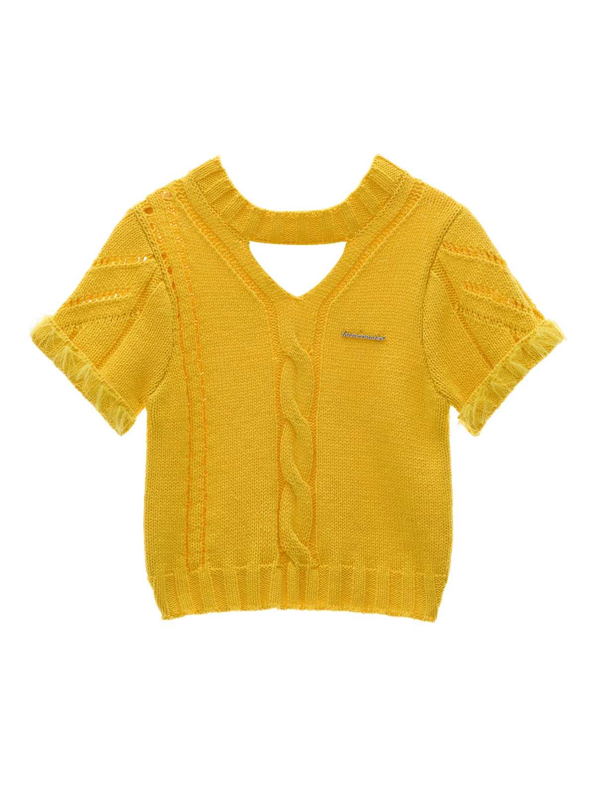 MAMC Keyhole Short Sleeve Cable Knit Sweater | Canton Collective