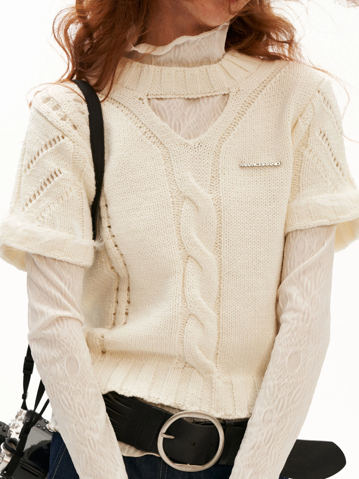 MAMC Keyhole Short Sleeve Cable Knit Sweater | Canton Collective