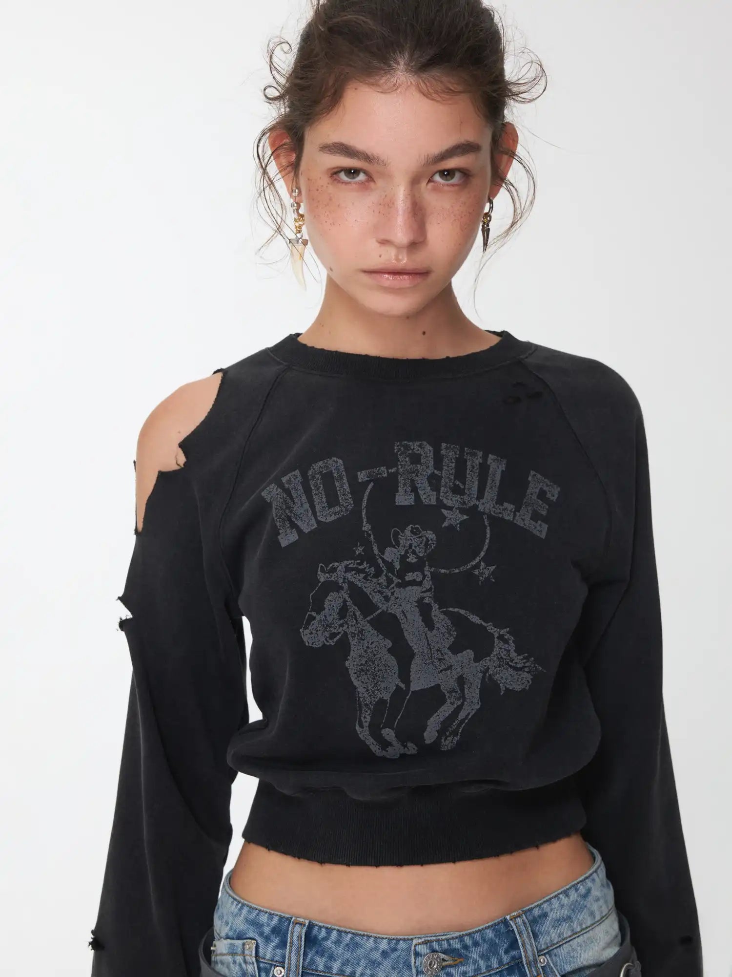 1Jinn Studio Knight Cat Ripped Sweatshirt | Canton Collective