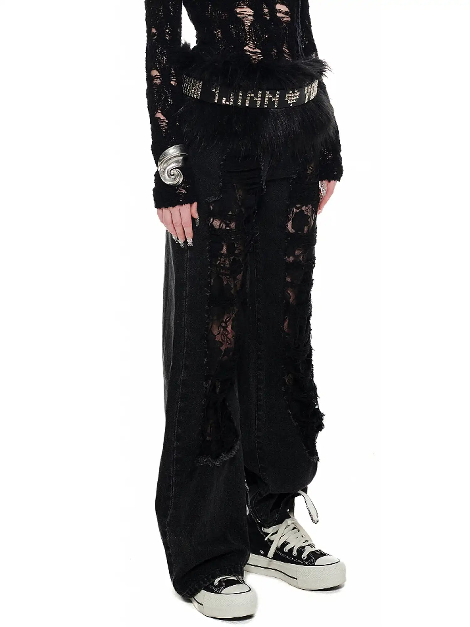 1Jinn Studio Lace-Inset Ripped Denim Pants | Canton Collective