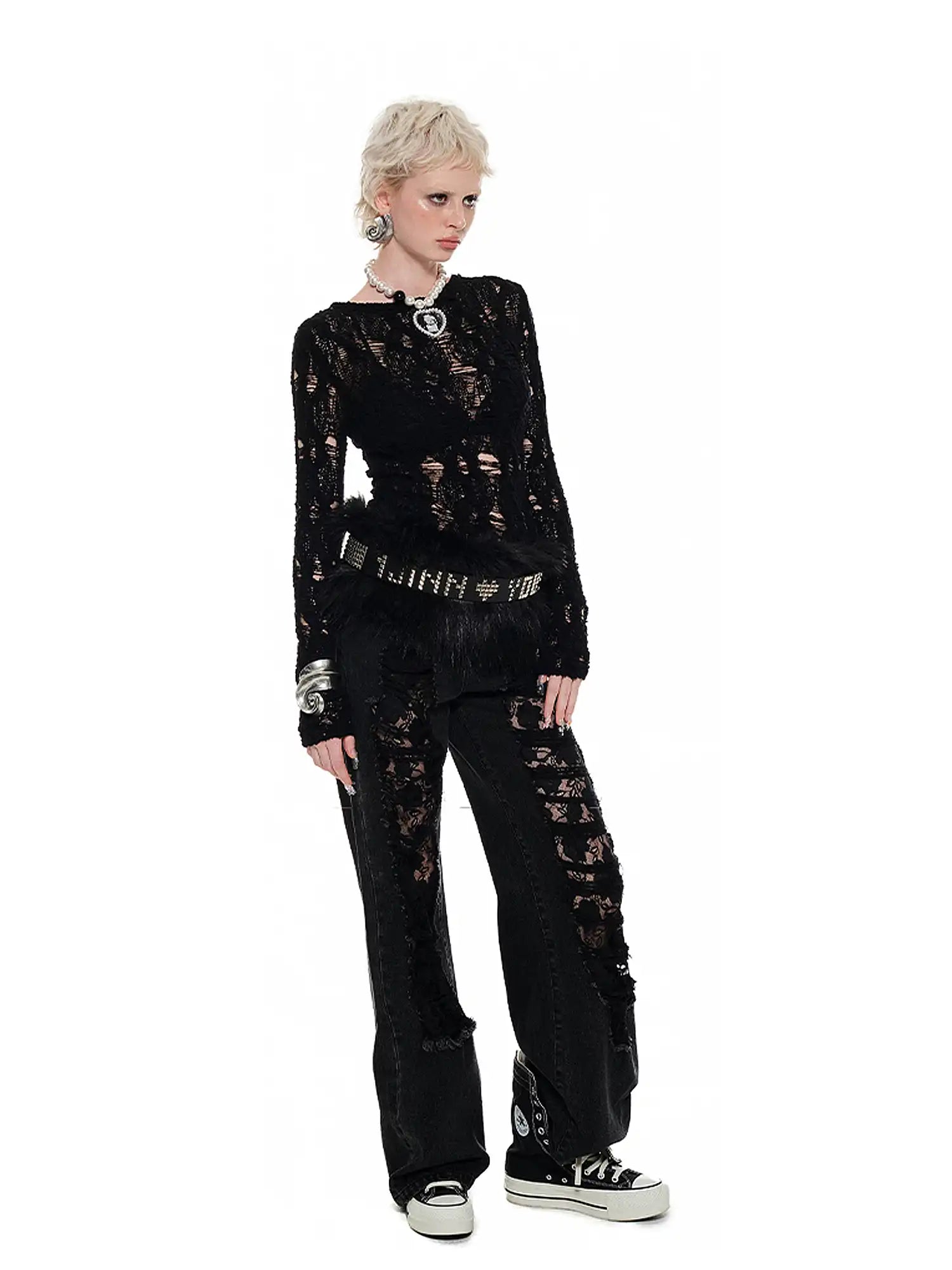 1Jinn Studio Lace-Inset Ripped Denim Pants | Canton Collective