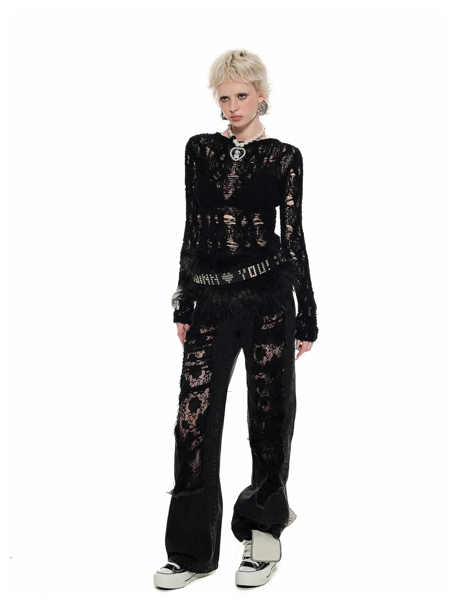 1Jinn Studio Lace-Inset Ripped Denim Pants | Canton Collective