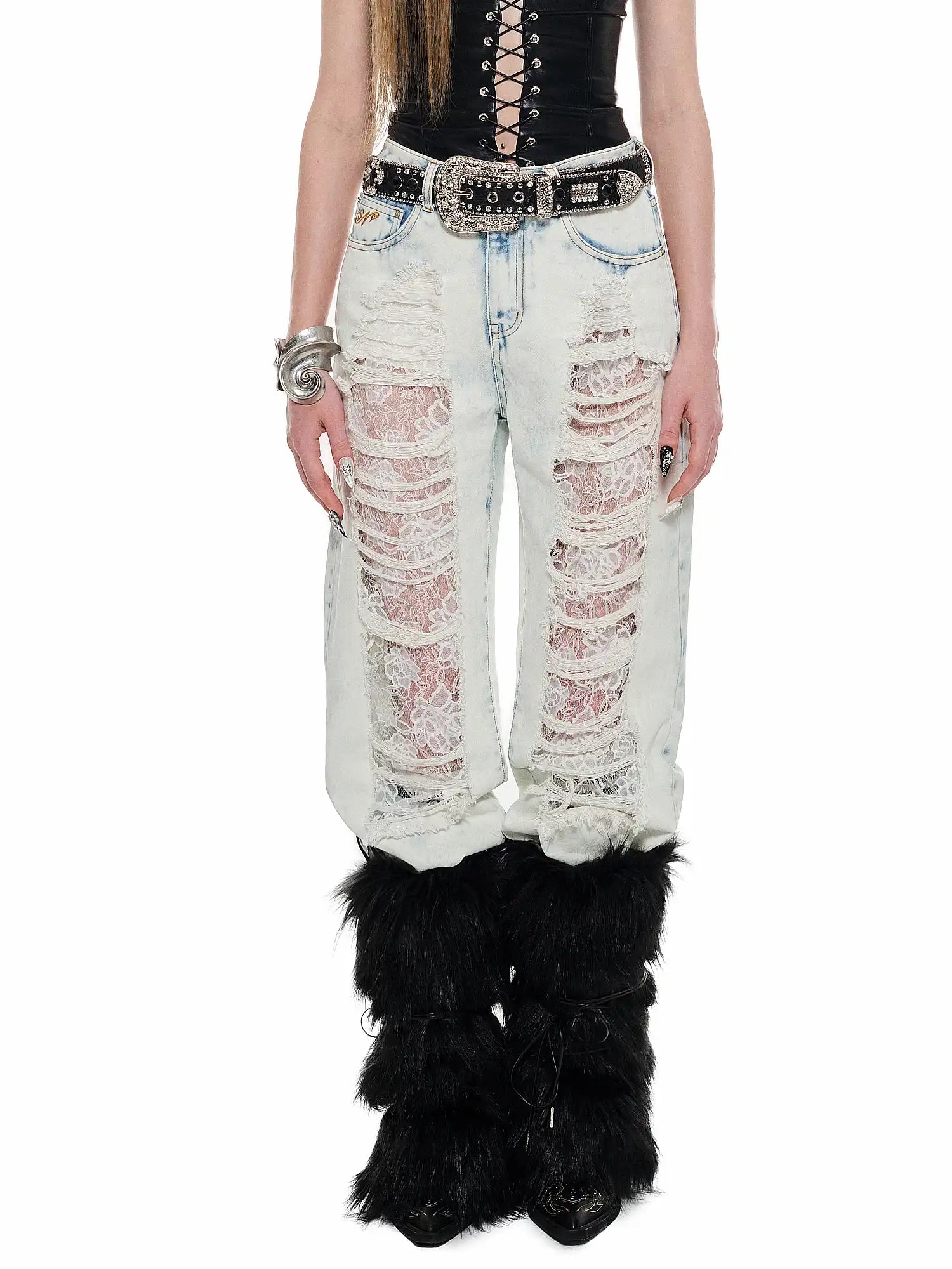 1Jinn Studio Lace-Inset Ripped Denim Pants | Canton Collective