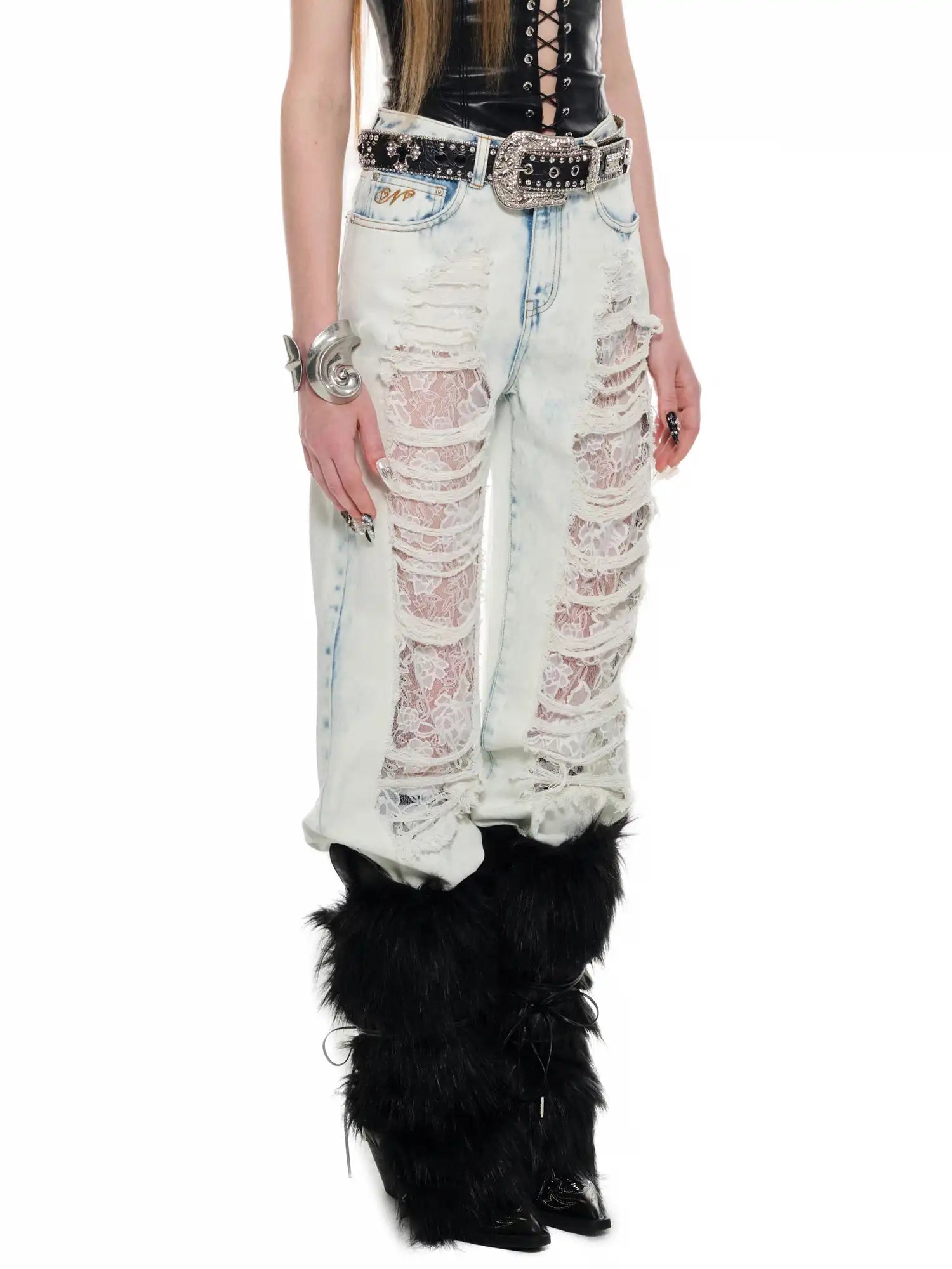 1Jinn Studio Lace-Inset Ripped Denim Pants | Canton Collective