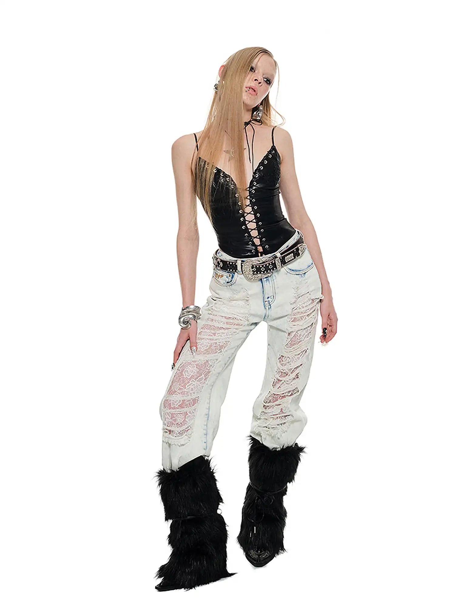 1Jinn Studio Lace-Inset Ripped Denim Pants | Canton Collective