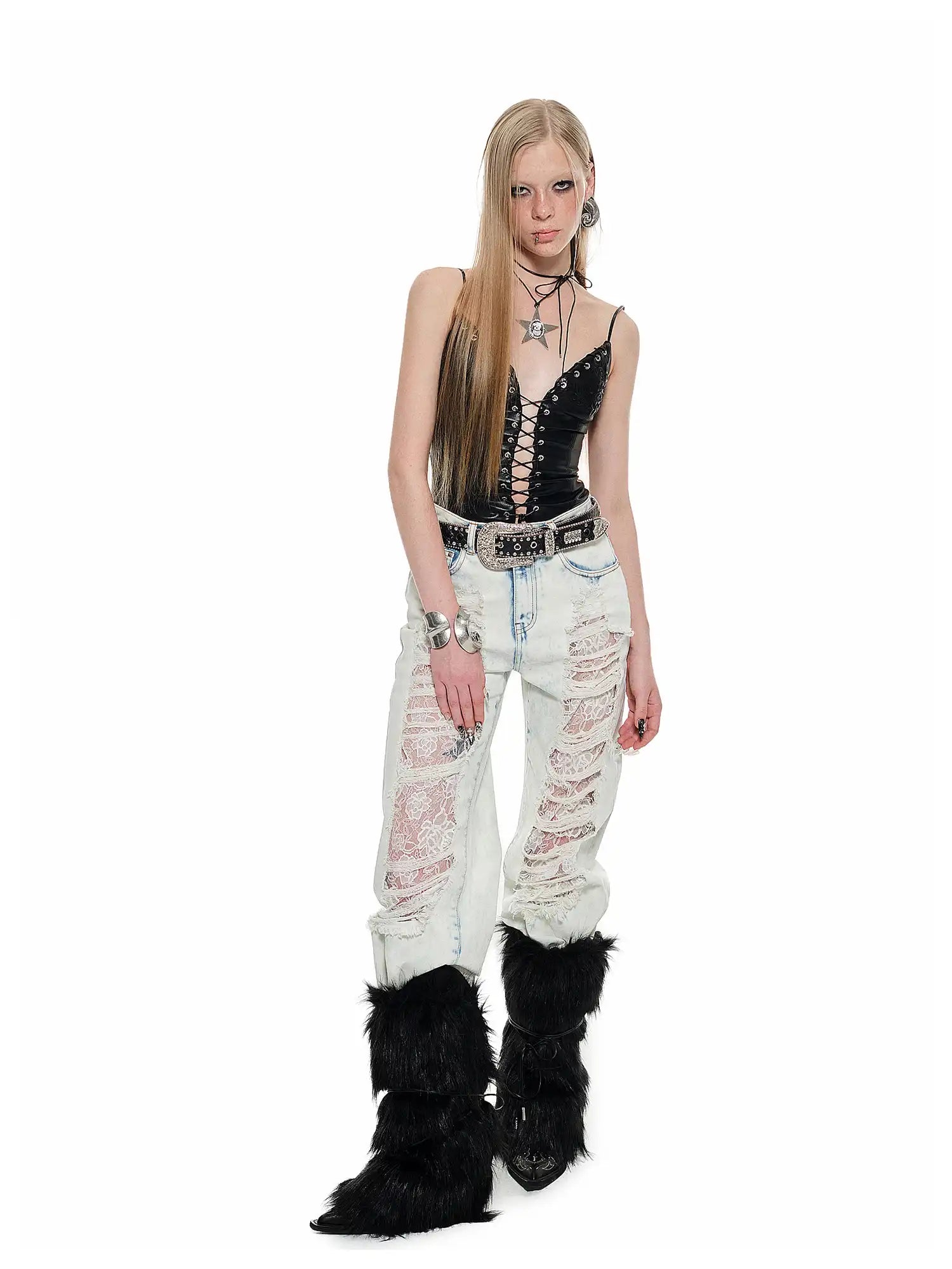 1Jinn Studio Lace-Inset Ripped Denim Pants | Canton Collective