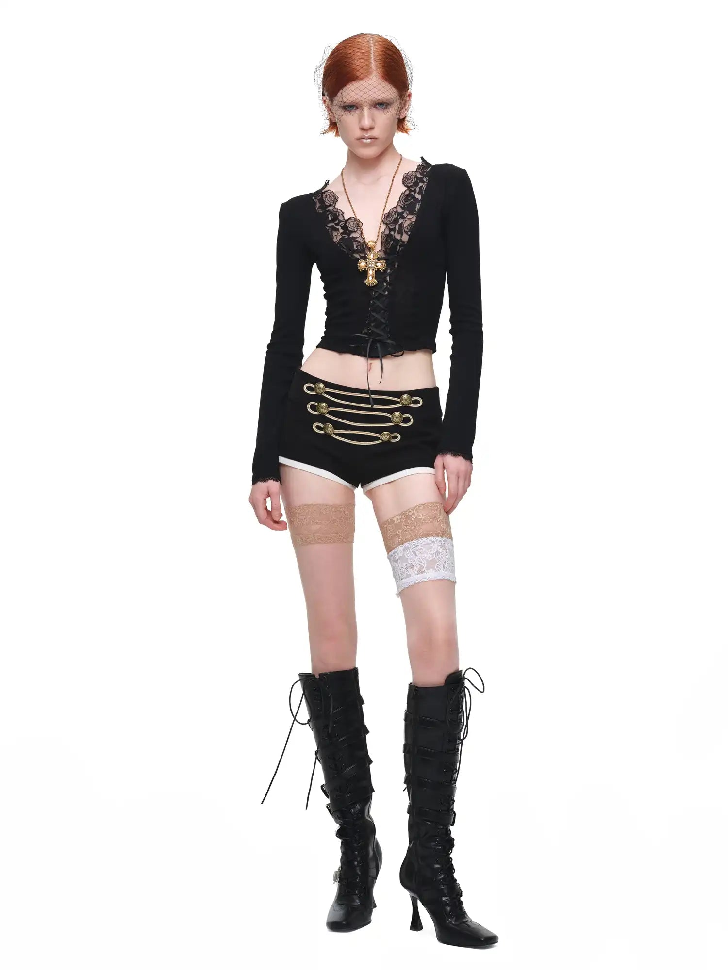 1Jinn Studio Lace-Up Front Long Sleeve Knit Corset Top | Canton Collective
